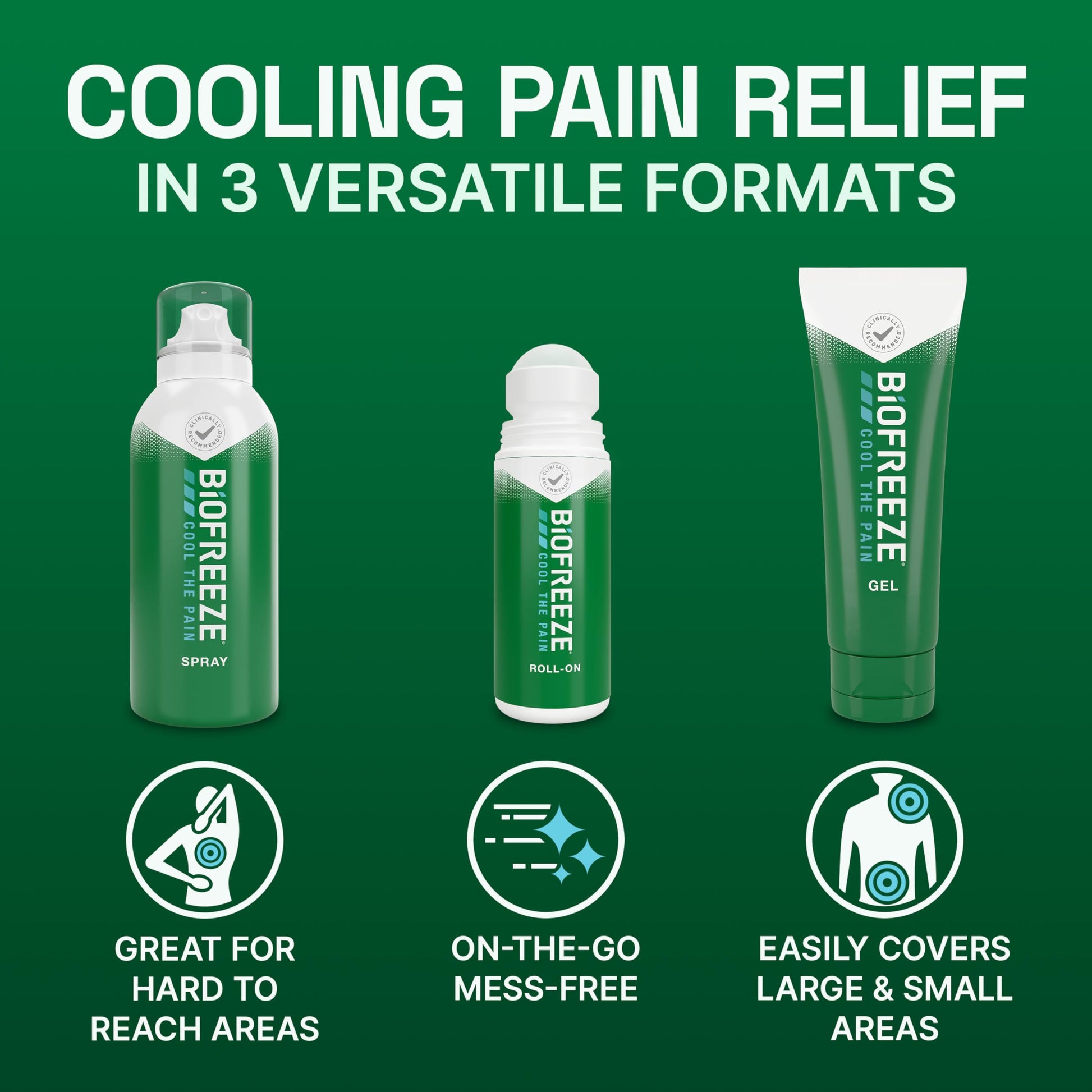 Biofreeze Spray, Gel, & Roll-On Pain Relief Variety Pack, Muscle Pain Relief, Arthritis Pain Reliver, Neck Pain Relief, Cooling Menthol Joint Pain Relief, 3 Fl Oz Spray, 3 Fl Oz Gel, 2.5 Fl Oz Roll On BiofreezeAu supplements
