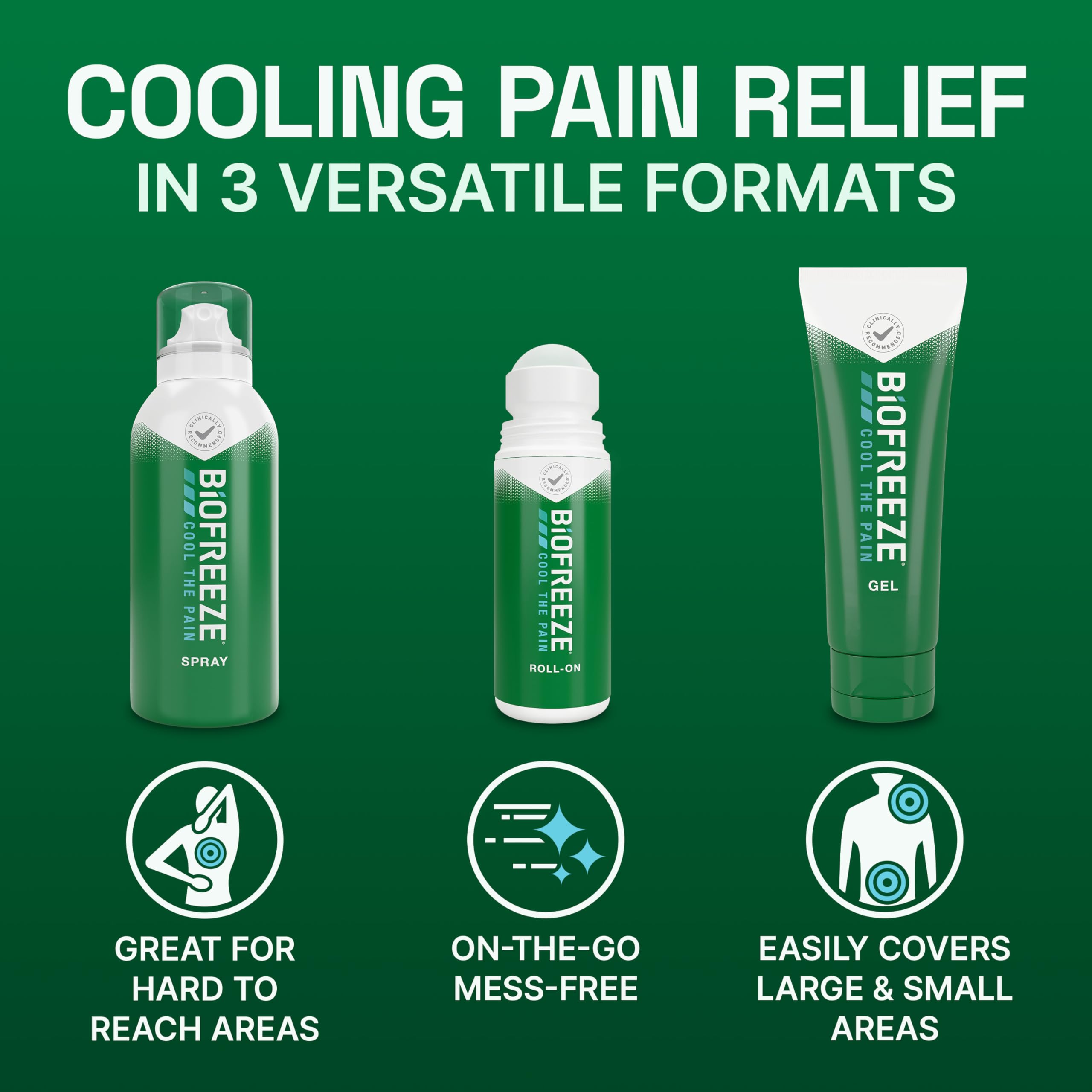 Biofreeze Spray, Gel, & Roll-On Pain Relief Variety Pack, Muscle Pain Relief, Arthritis Pain Reliver, Neck Pain Relief, Cooling Menthol Joint Pain Relief, 3 Fl Oz Spray, 3 Fl Oz Gel, 2.5 Fl Oz Roll On BiofreezeAu supplements