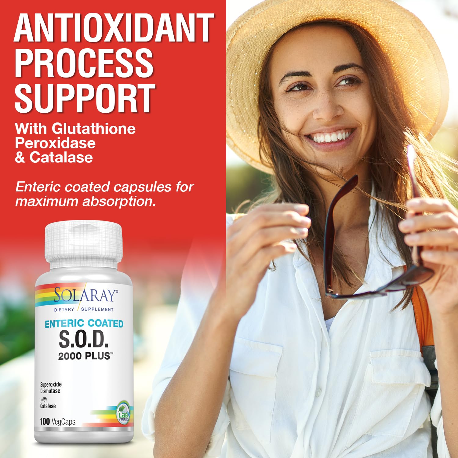 SOLARAY S.O.D. 2000 Plus - Superoxide Dismutase (SOD) and Catalase Antioxidant Supplement, Wellness Support - w/Green Tea Extract, Calcium, Rosemary, Grape Seed Extract, 60-Day Guarantee, 100 Servings SOLARAYAu supplements
