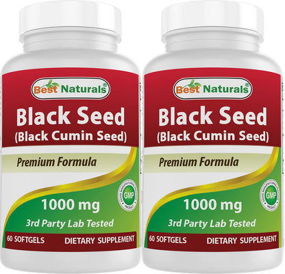 Best Naturals 2 Packs Black Seed Oil Capsules 1000 mg (Non-GMO) Nigella Sativa Best NaturalsUS supplements