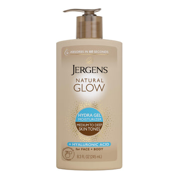 Jergens Natural Glow Hydra Gel Moisturizer, Hyaluronic Acid Tanning Lotion, Hydrating Tanning Gel, Fragrance-Free Self Tanner