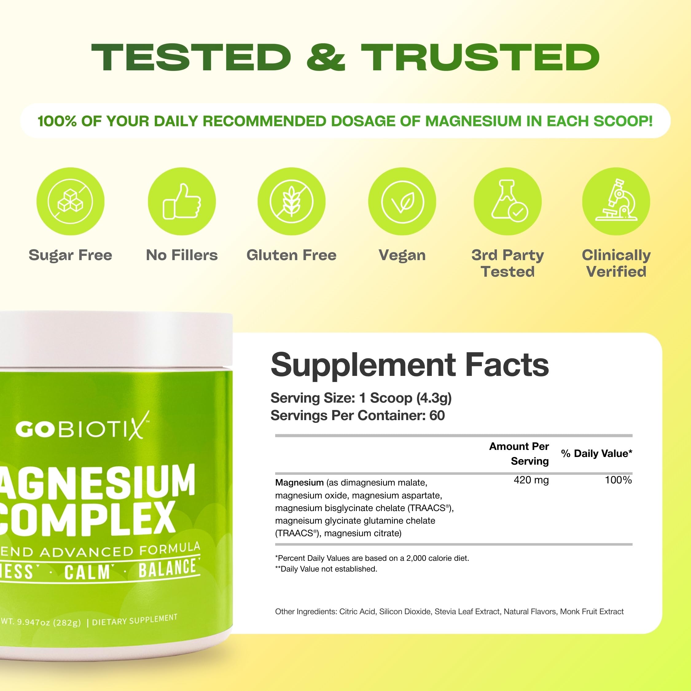 GoBiotix Magnesium Glycinate Powder – Cortisol Supplements for Women and Men – High Absorption Magnesium Complex Calm Supplement with Citrate, Malate – Sugar Free – 420 mg, 60 Servings - Lemon Lime GOBIOTIXAu supplements