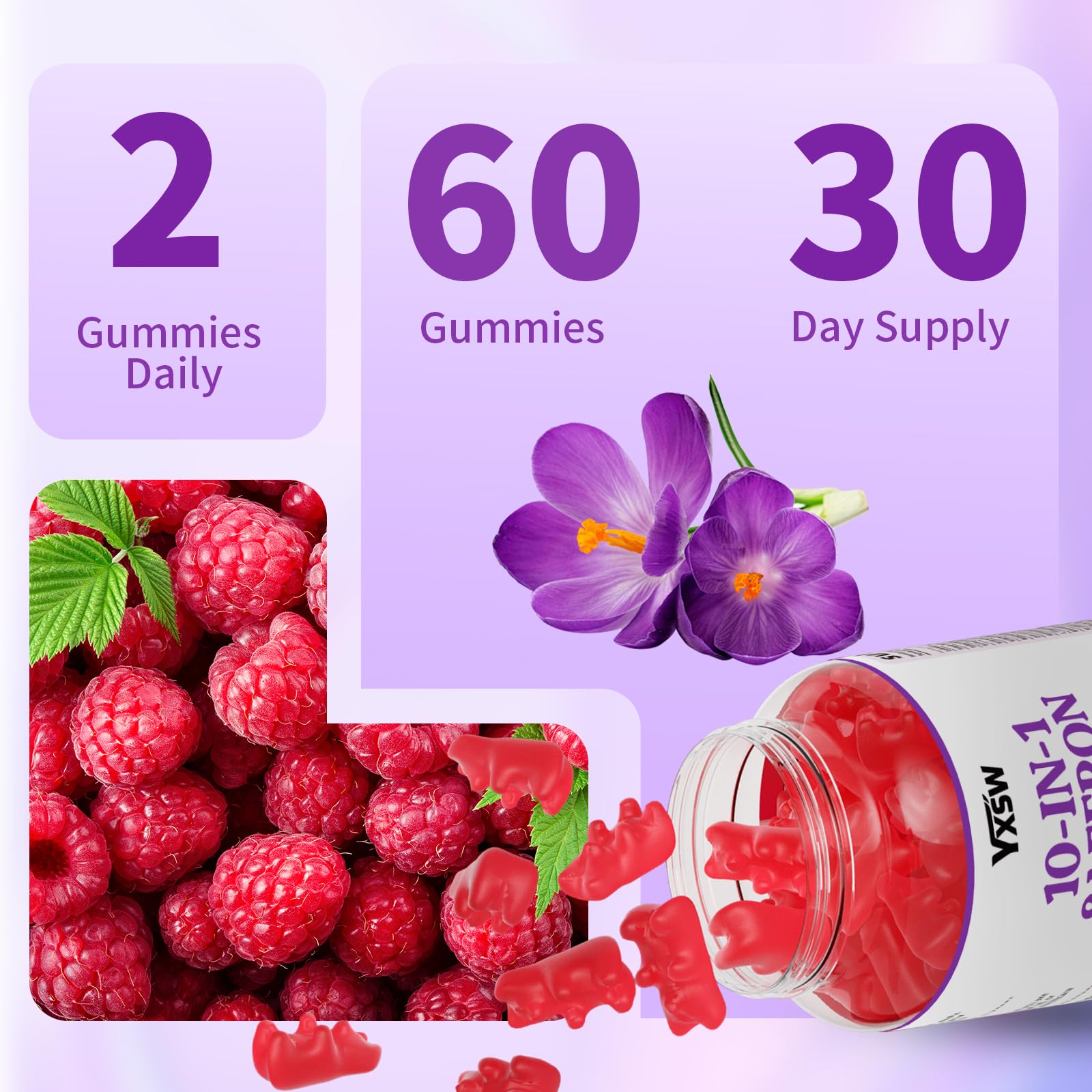 YXSW Saffron Gummies, Saffron Supplements for Kids & Adults with Ashwagandha, L-Theanine, Lemon Balm, Vitamin D3, B6, Magnesium & Zinc - Support Focus, Relaxation, Raspberry Flavor, 120 Count YXSWAu supplements