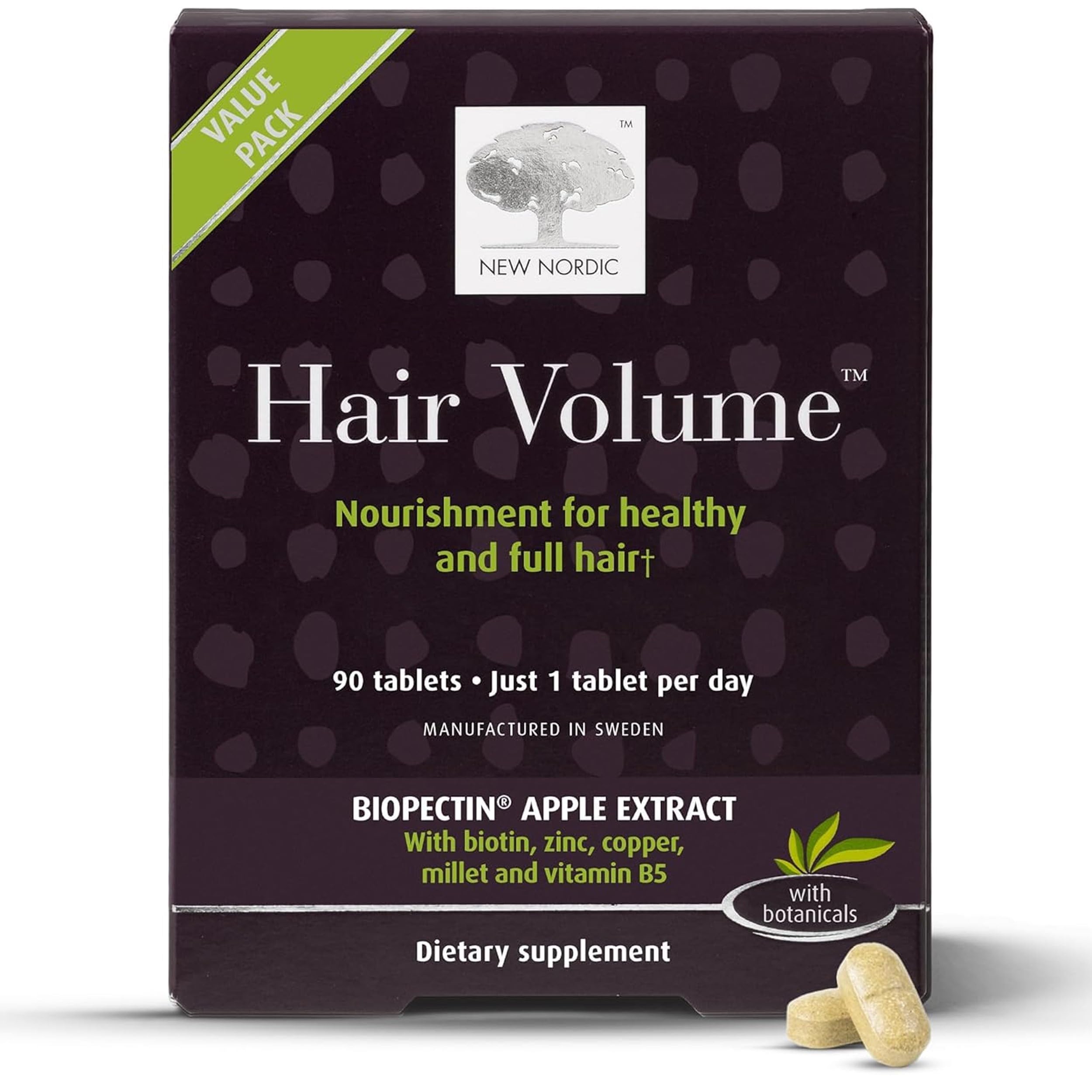 NEW NORDIC Hair Volume Tablets, 3000 mcg Biotin & Biopectin Apple Extract, Hair Vitamins to Support Natural Hair Growth, 90 Count (Pack of 1) NEW NORDICAu supplements