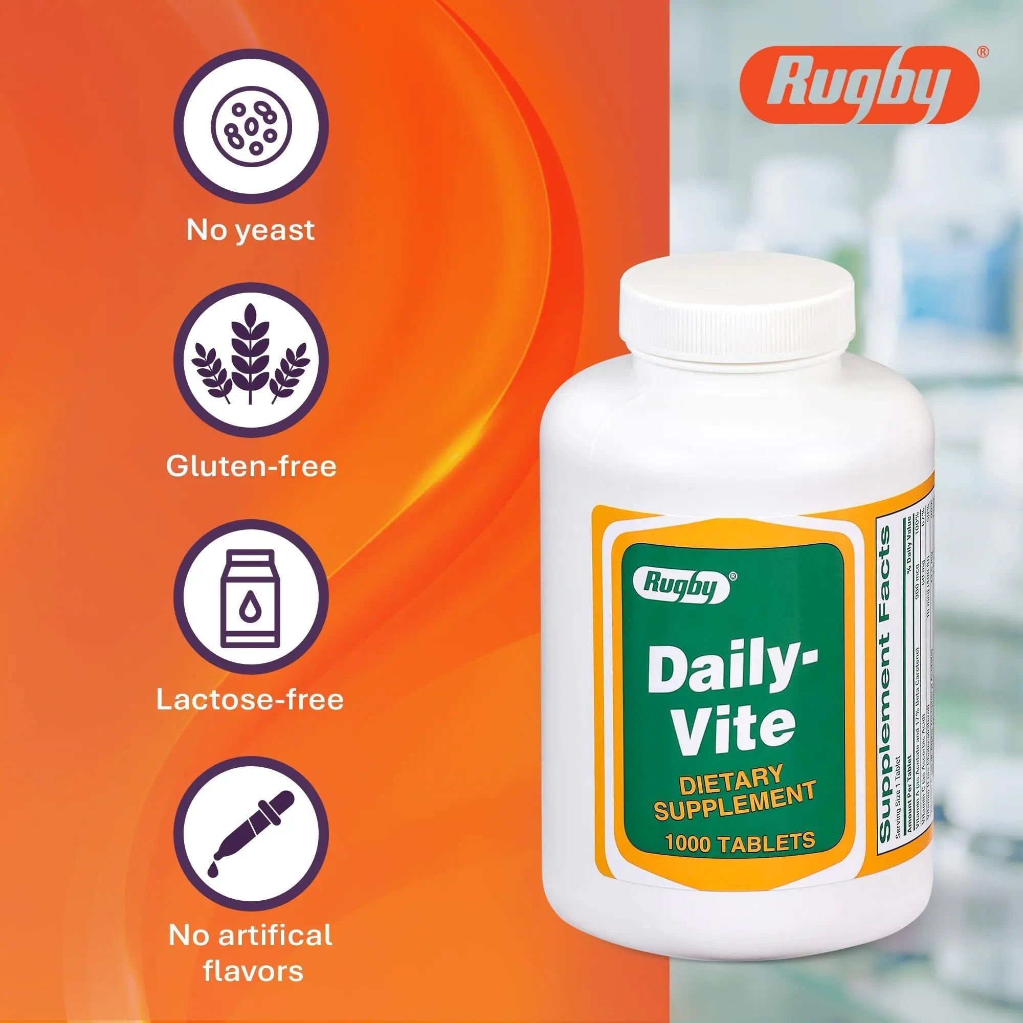 Rugby Daily-Vite Multivitamin Tablets, Gluten-Free Dietary Supplement for Adults, Supports Overall Health, No Artificial Flavors - 1000 Count (1 Pack) RUGBY LABORATORIESAu supplements