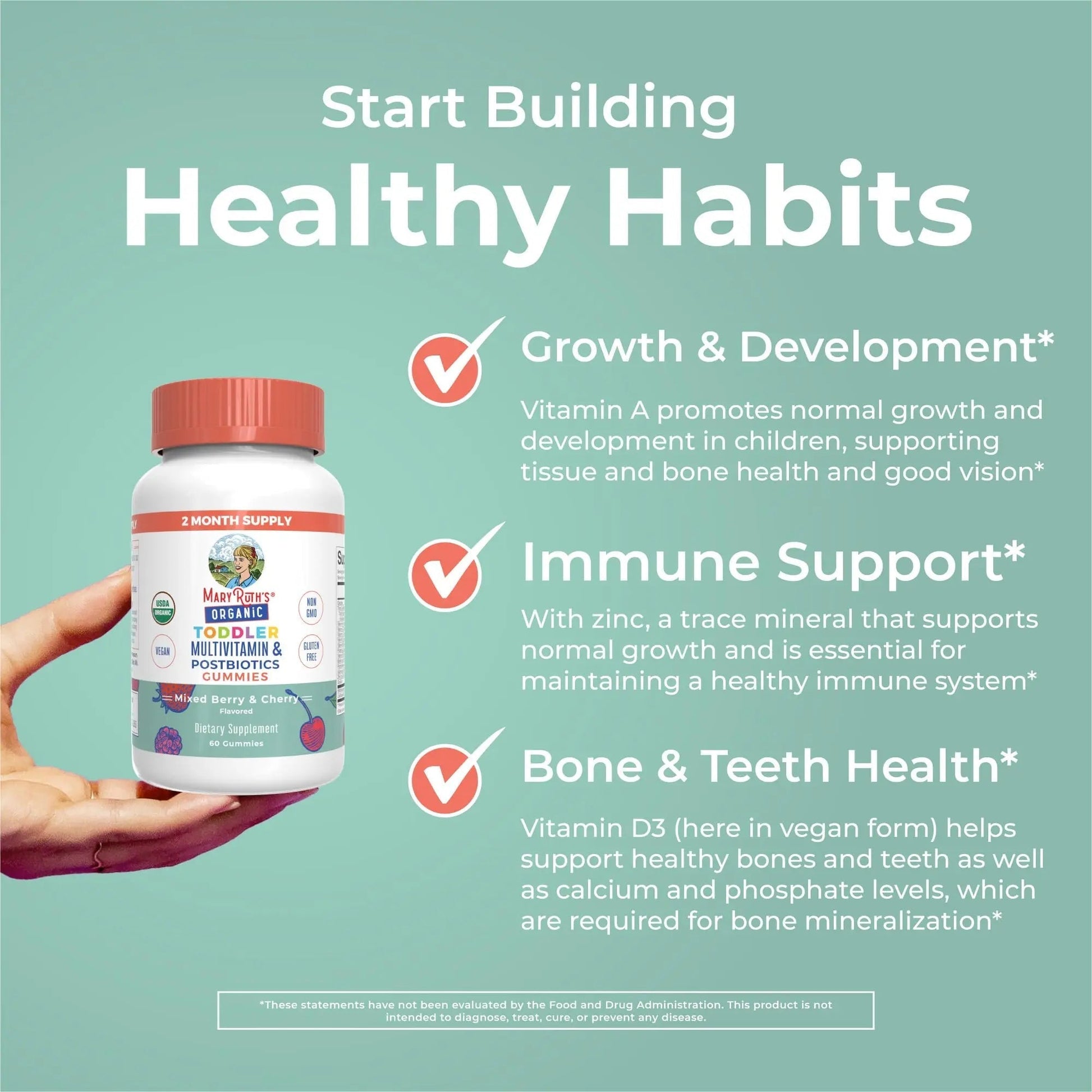 MaryRuth Organics Toddler Multivitamin Gummies + Postbiotics | USDA Organic | Vitamins for Kids Ages 2+ | Immune Support | Vitamin C | MaryRuth OrganicsAu supplements