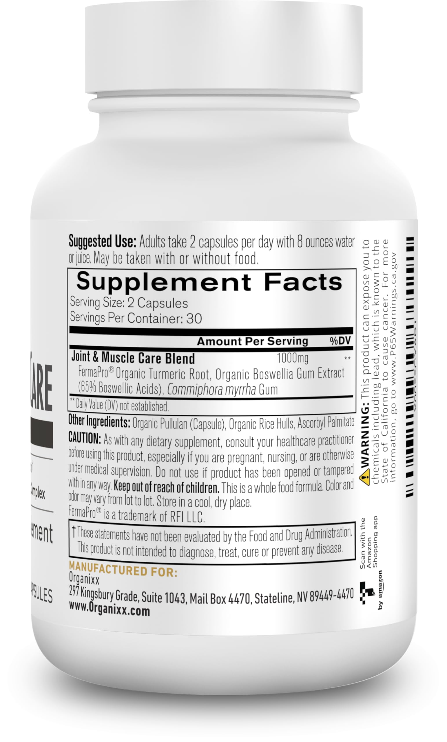 Organixx Joint & Muscle Care Organic Turmeric Supplement, 3-in-1 Frankincense, Turmeric and Myrrh Joint Health & Joint Support Supplement Body Care Capsules, Supports Swelling, Tension, 60 Capsules OrganixxAu supplements