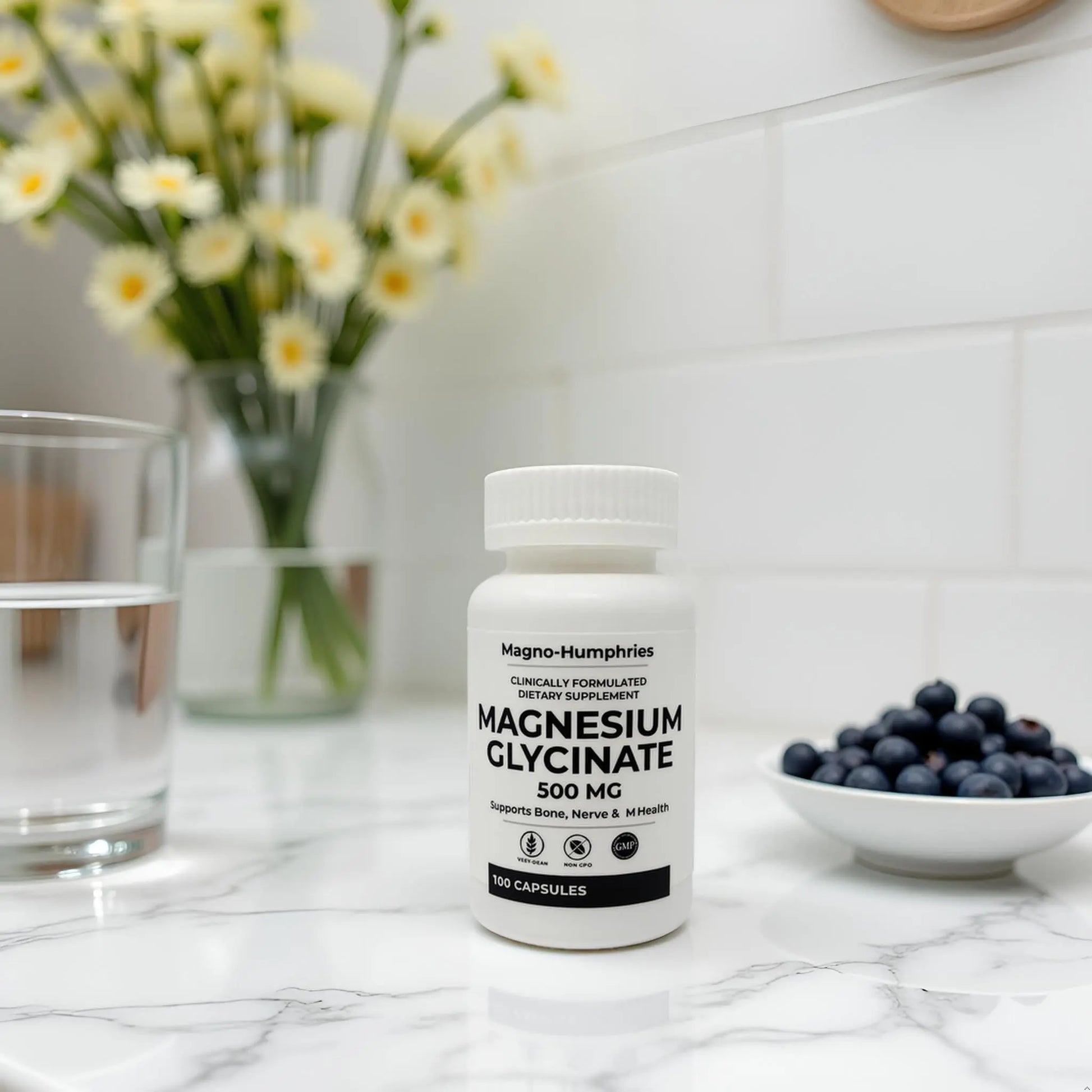 Magno-Humphries Magnesium Glycinate 500 mg - 100 Capsules | Gentle Chelated Form | Muscle, Nerve & Bone Support | Dietary Supplement | GMP Manufactured in The USA Magno-Humphriesnz supplements