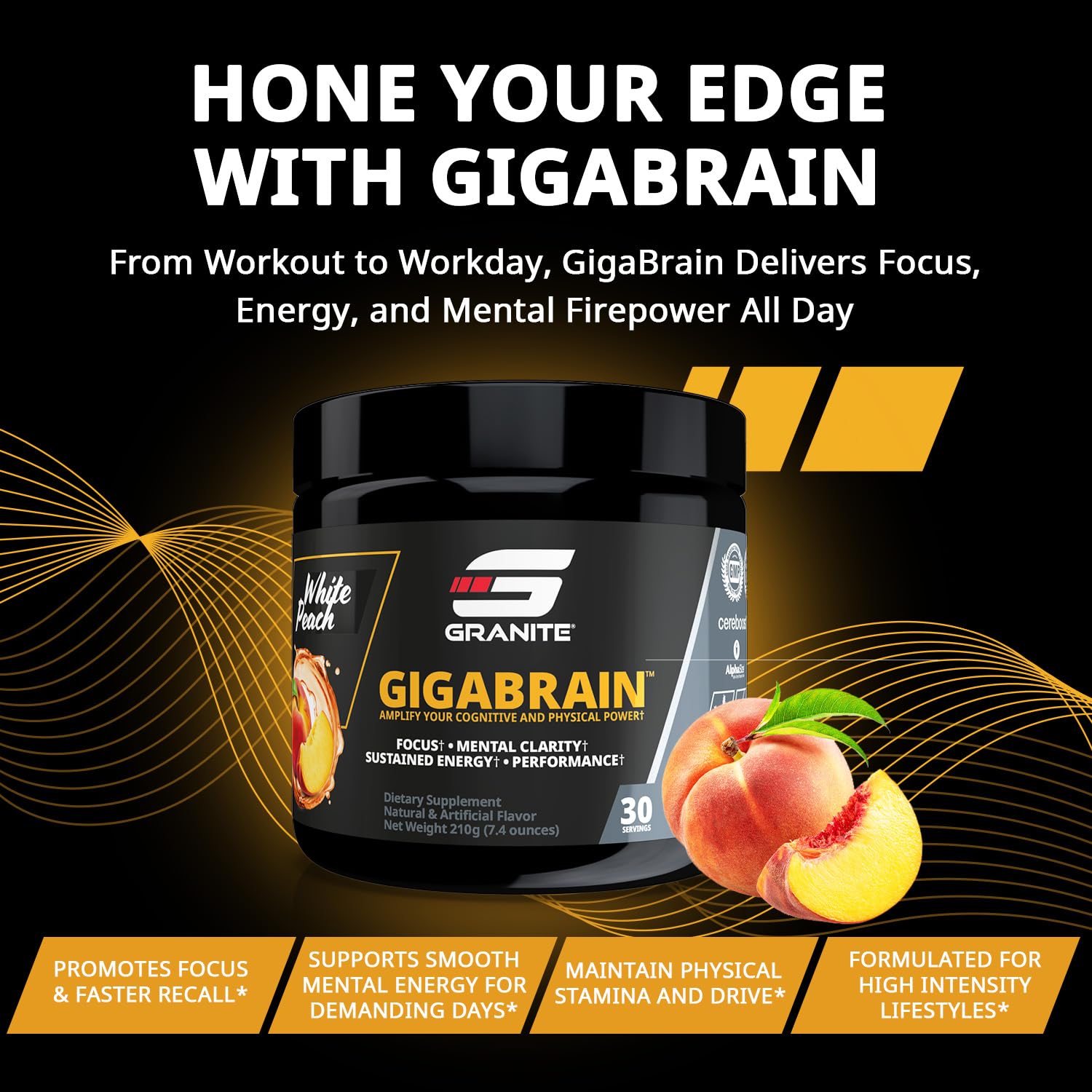 Granite Nutrition GigaBrain Nootropic Energy Powder – Cereboost, Alpha-GPC & ElevATP – Cognitive Focus Supplement for Sustained Energy & Performance – White Peach, 30 Servings Granite SupplementsAu supplements
