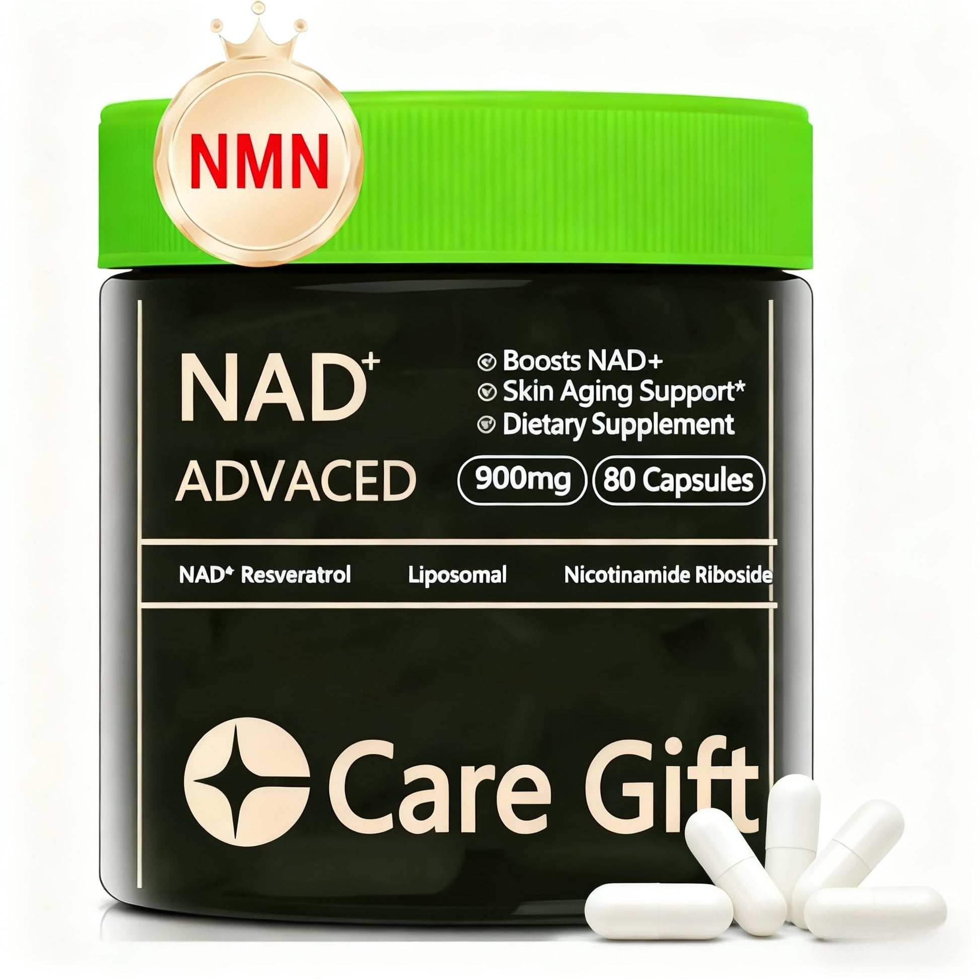 CARE GIFT NAD Supplement, NAD Nicotinamide Riboside Resveratrol 900mg - Liposomal NAD Supplements for Women & Men,NMNH Supplement Alternative for Energy, Focus, Anti-Aging (1 Pack) CARE GIFTAu supplements