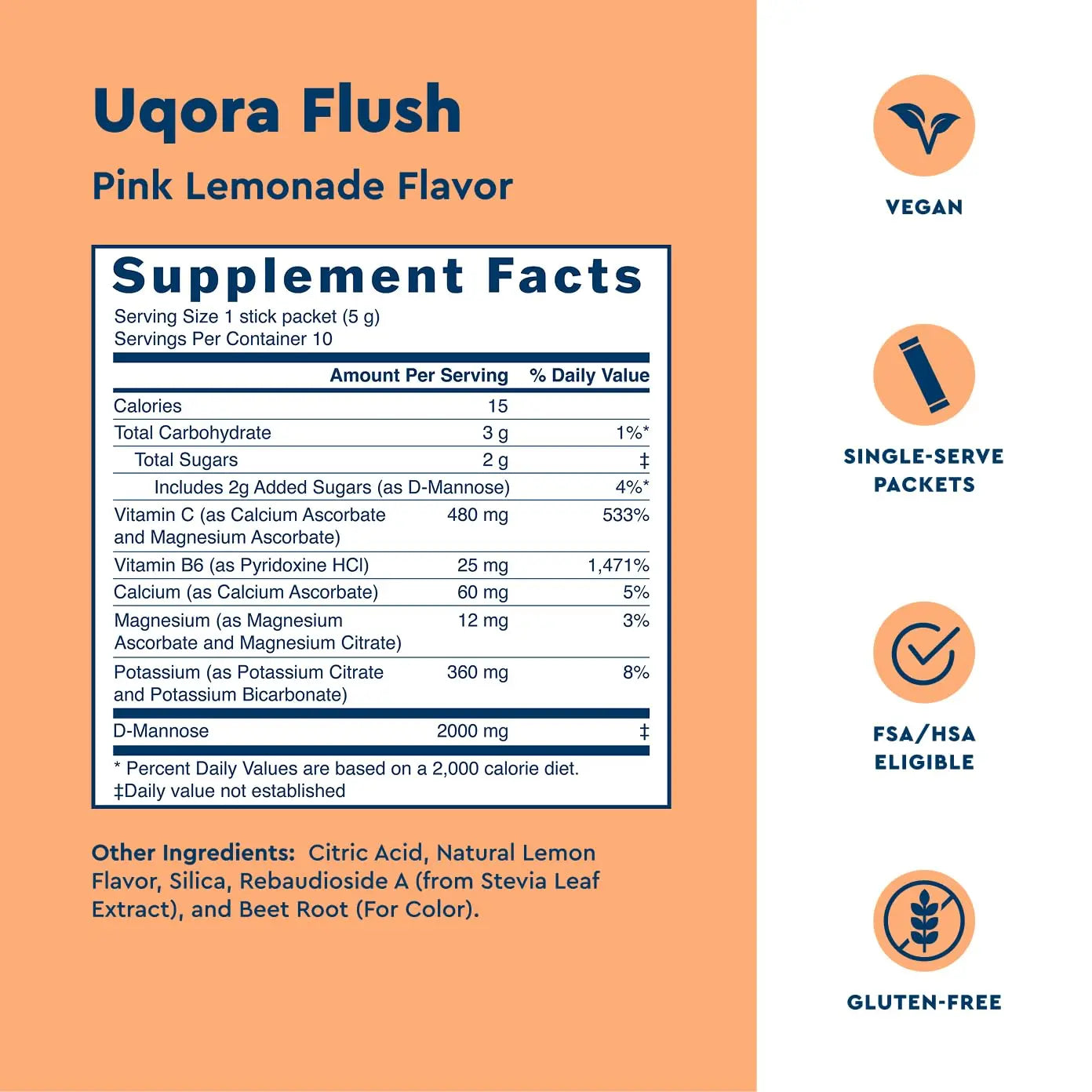 Uqora Flush - Urinary Tract* with D-Mannose, Vitamin C, Vitamin B6, Potassium, Magnesium & Calcium - Gluten-Free & Vegan - Pink Lemonade Flavor - 20 Packets (2 Pack) UqoraAu supplements