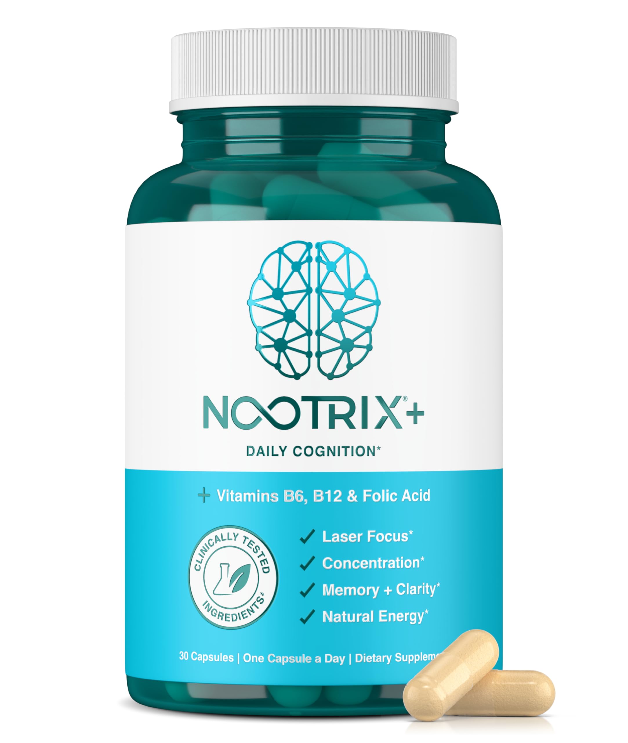 Nootrix Brain Plus Nootropic Supplement | Supports Memory, Mental Focus, Cognitive Health & Energy | Promotes Healthy Mood & Brain Function | Vitamin B1, Vitamin B6 & Vitamin B12 | 30 Capsules NootrixAu supplements