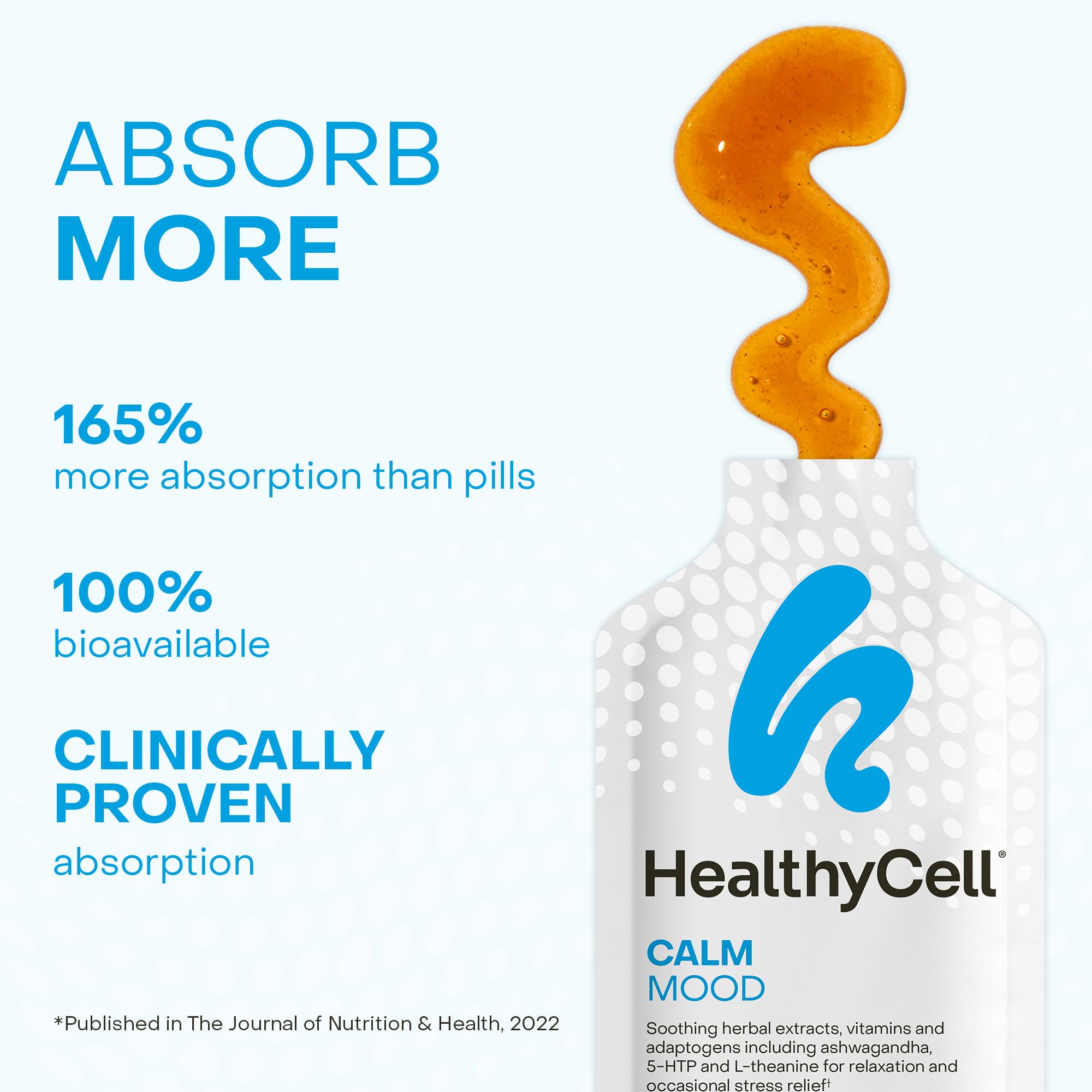 Healthycell Calm Mood Daily Liquid Supplement - Cortisol Manager & Mood Support Supplement for Stress with Ashwagandha, L-Theanine, Magnesium, 5-HTP, GABA & Saffron - 30 Gel Packs HealthycellAu supplements