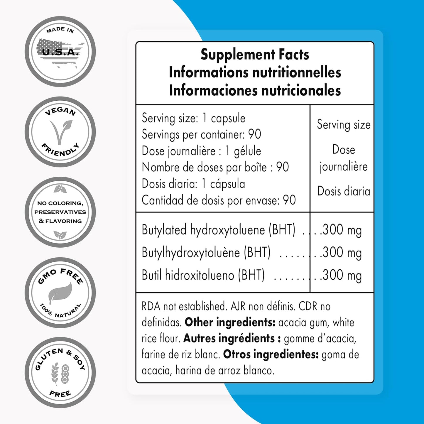 Supersmart - BHT 300 mg Per Day - Butylated Hydroxytoluene - Powerful Antioxidant SupersmartUS supplements