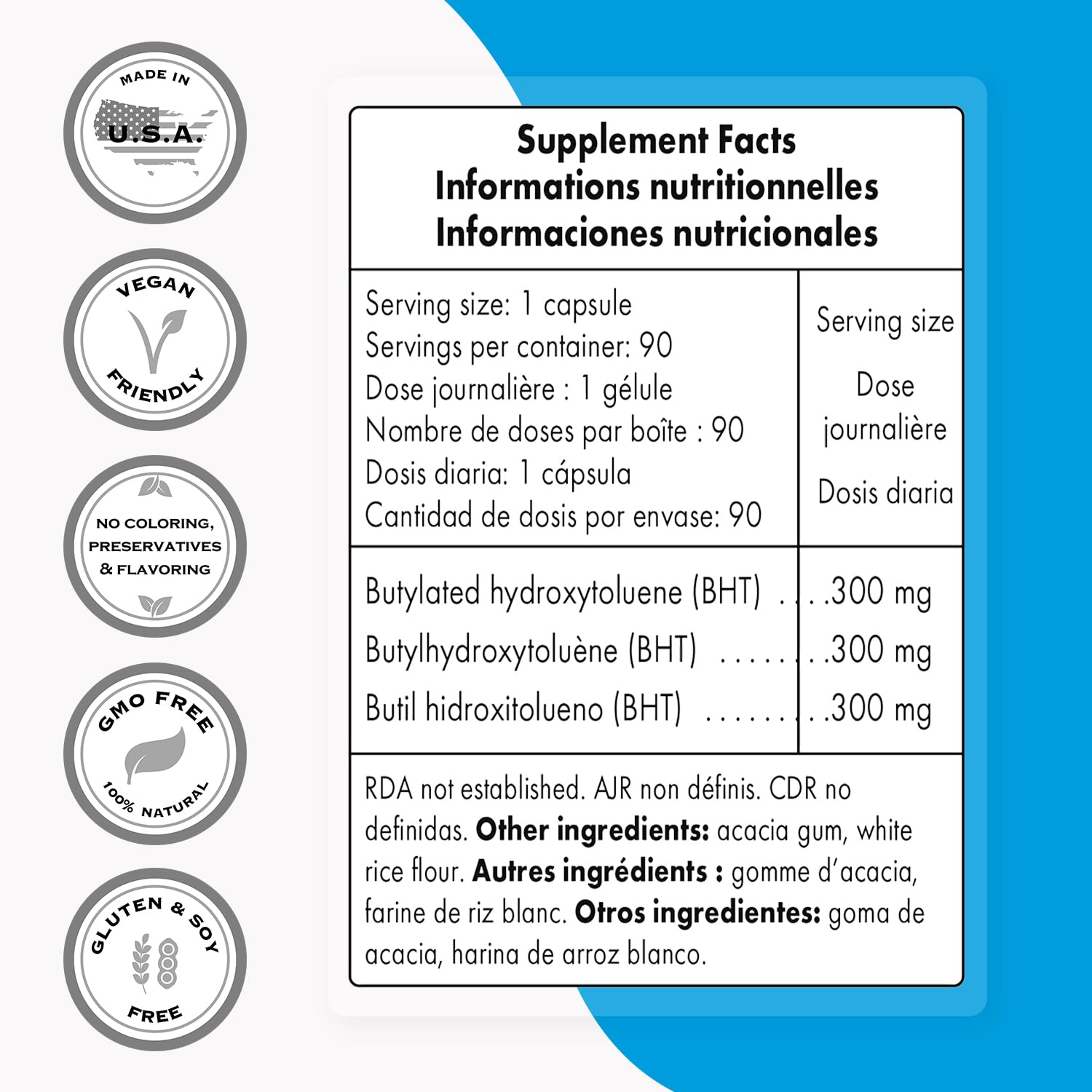 Supersmart - BHT 300 mg Per Day - Butylated Hydroxytoluene - Powerful Antioxidant SupersmartUS supplements