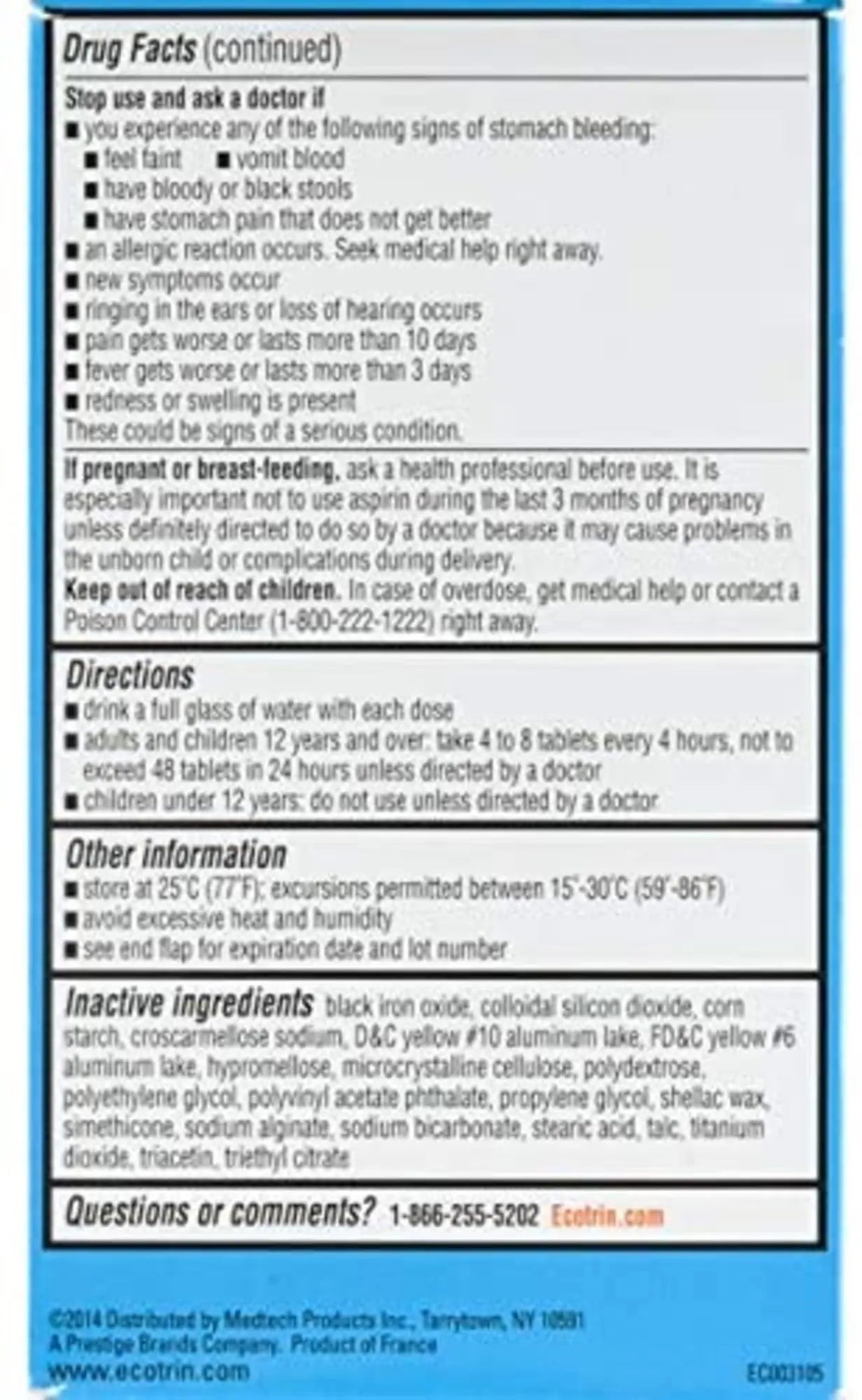 Ecotrin Low Strength Aspirin Arthritis Pain Relief, Safety Coated 81mg Aspirin Tablets for Arthritis, Toothache & Headache Relief, 365 Count EcotrinAu supplements