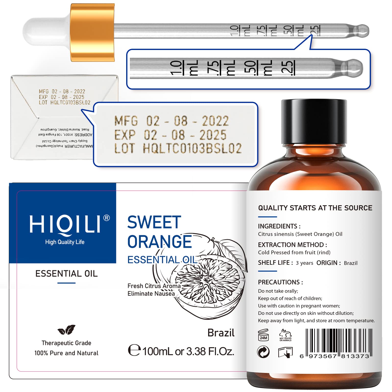 HIQILI Sandalwood Essential Oil and Sweet Orange Essential Oil, 100% Pure Natural for Diffuser - 3.38 Fl Oz HIQILIAu supplements