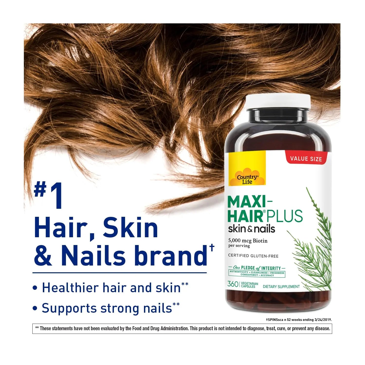 Country Life Maxi-Hair Plus 5000 mcg Biotin, 360 Capsules, Certified Gluten Free, Certified Vegetarian Country LifeAu supplements