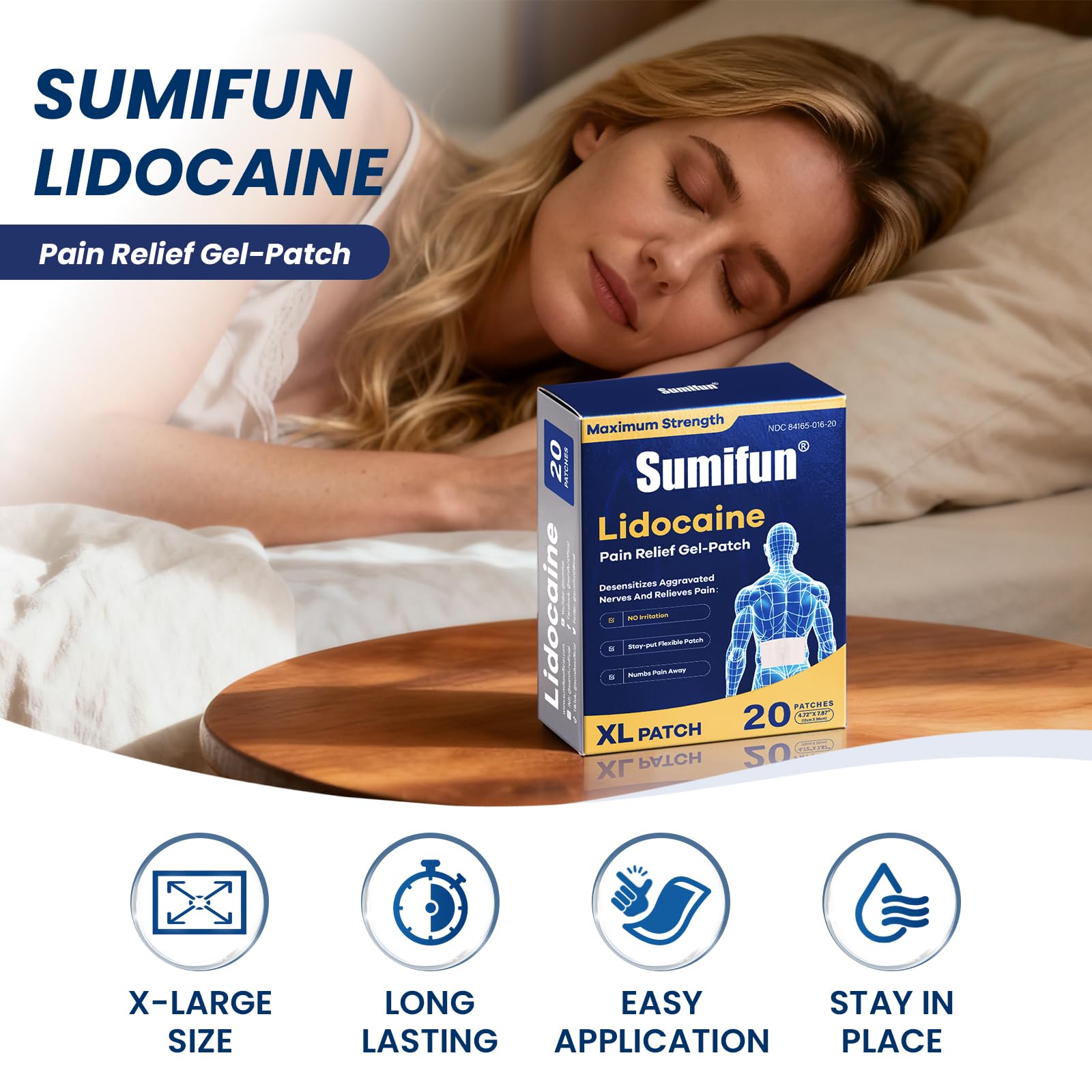 Sumifun XL Lidocaine Patches for Pain Relief, 4% Lidocaine Maximum Strength OTC, Extra Large 4.72"x7.87" for Full Back Pain Patches & Large Areas (Extra Large, Count, 20) SumifunAu supplements
