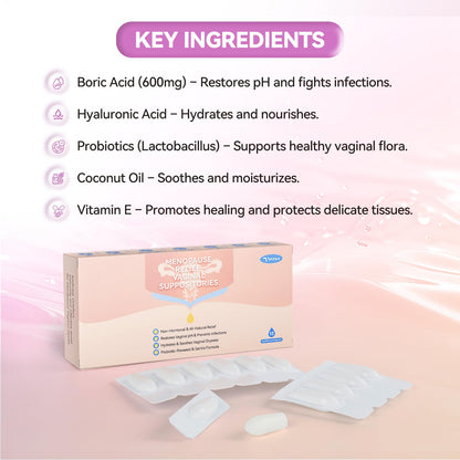 Vetrue Menopause Relief Vaginal Suppositories, Non-Hormonal, All-Natural Formula with Boric Acid, Hyaluronic Acid, Probiotics, Coconut Oil & Vitamin E, Soothes Vaginal Dryness & Discomfort(12 Inserts) vetrueUS supplements
