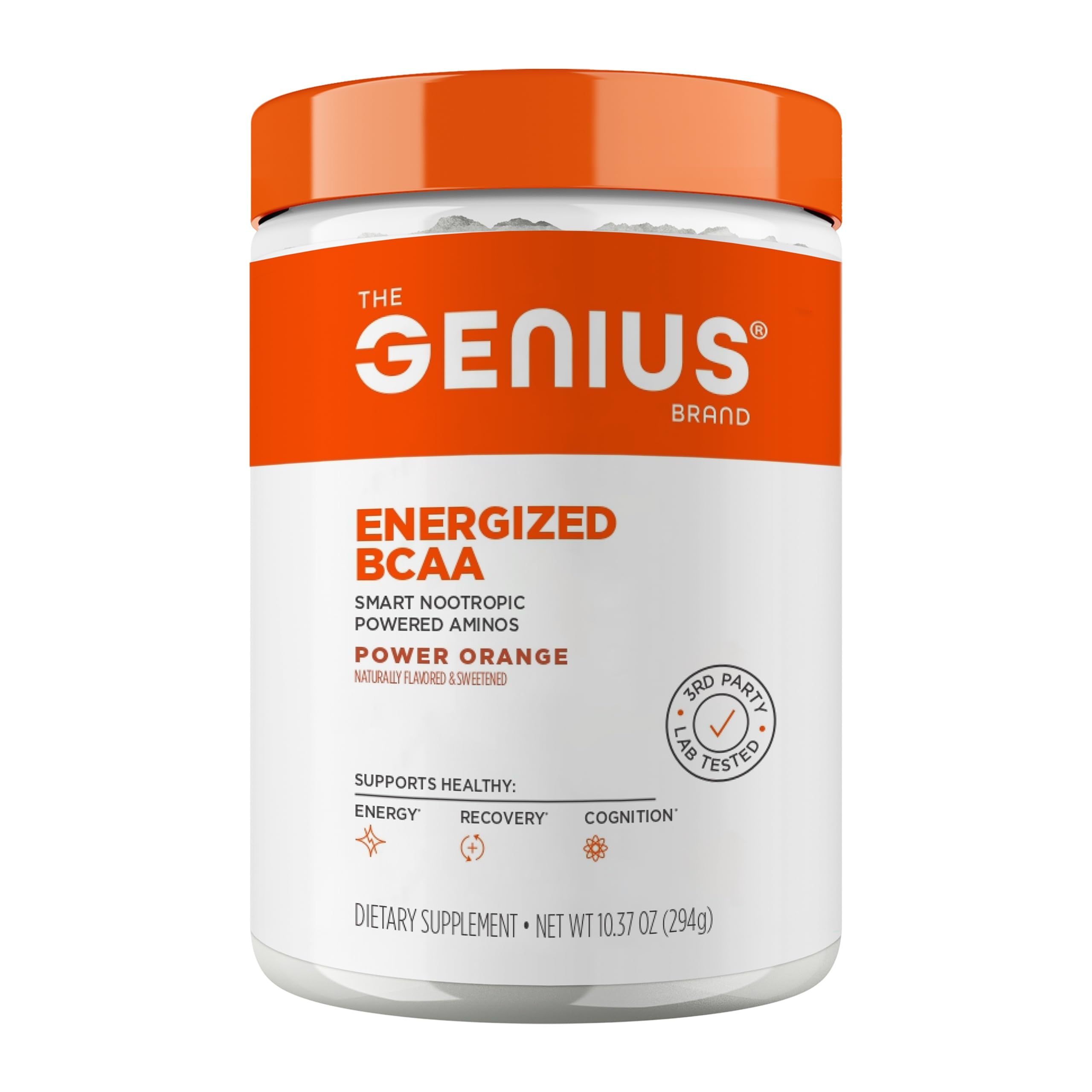 Genius BCAA Powder - 5g Vegan BCAAs L-Glutamine, Cognizin & Rhodiola Muscle Recovery Energy Support 100mg Caffeine Pre, Intra, Post-Workout Nootropic Supplement for Focus & Performance - Orange The Genius BrandUS supplements