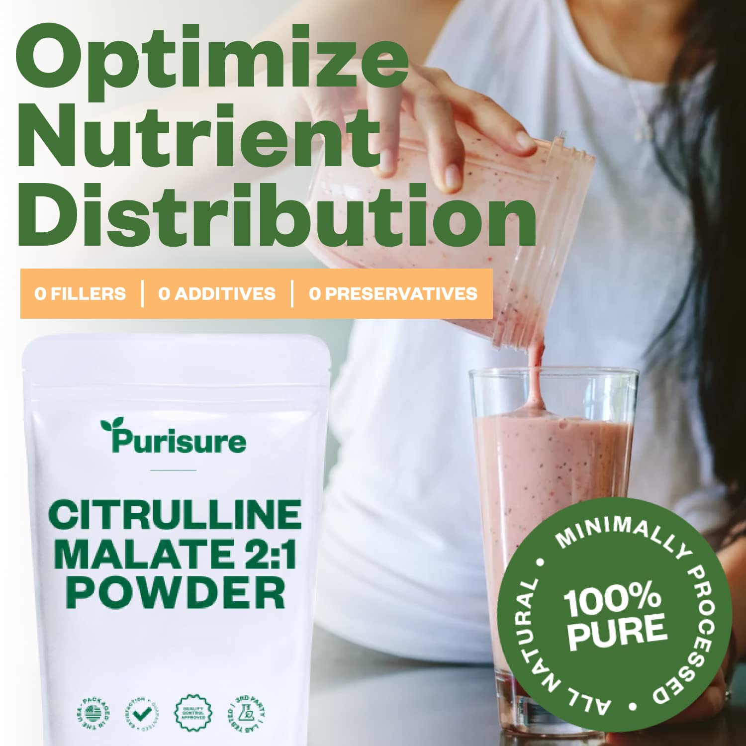Purisure Citrulline Malate 2:1 Powder, 1 kg, Citrulline Supplement and Citrulline Nitrate PurisureAu supplements