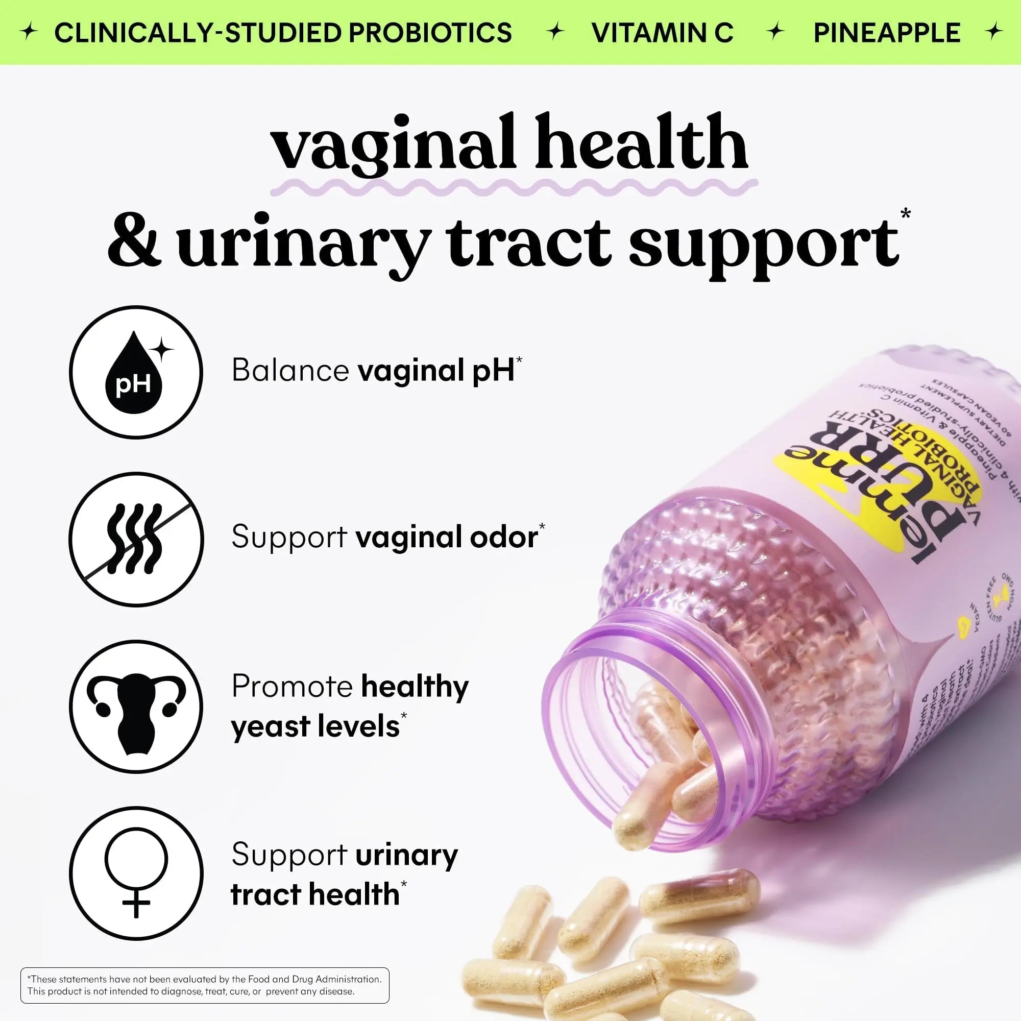 Lemme Purr Vaginal Probiotics for Women - Promotes pH Balance, Healthy Vaginal Odor & Urinary Tract Health w/Lactobacillus Blend, Clinically Tested Strains, Pineapple & Vitamin C - 60 Veggie Capsules LemmeAu supplements