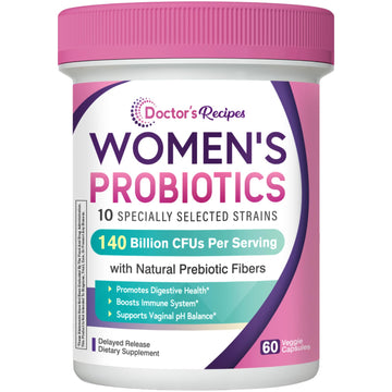 Doctor's Recipes Probiotics for Women, Organic Prebiotics and Probiotics for Digestive Health, Vaginal Health, 140 Billion CFU, 10 Strains, Shelf Stable, 60 Capsules Doctor's RecipesAu supplements