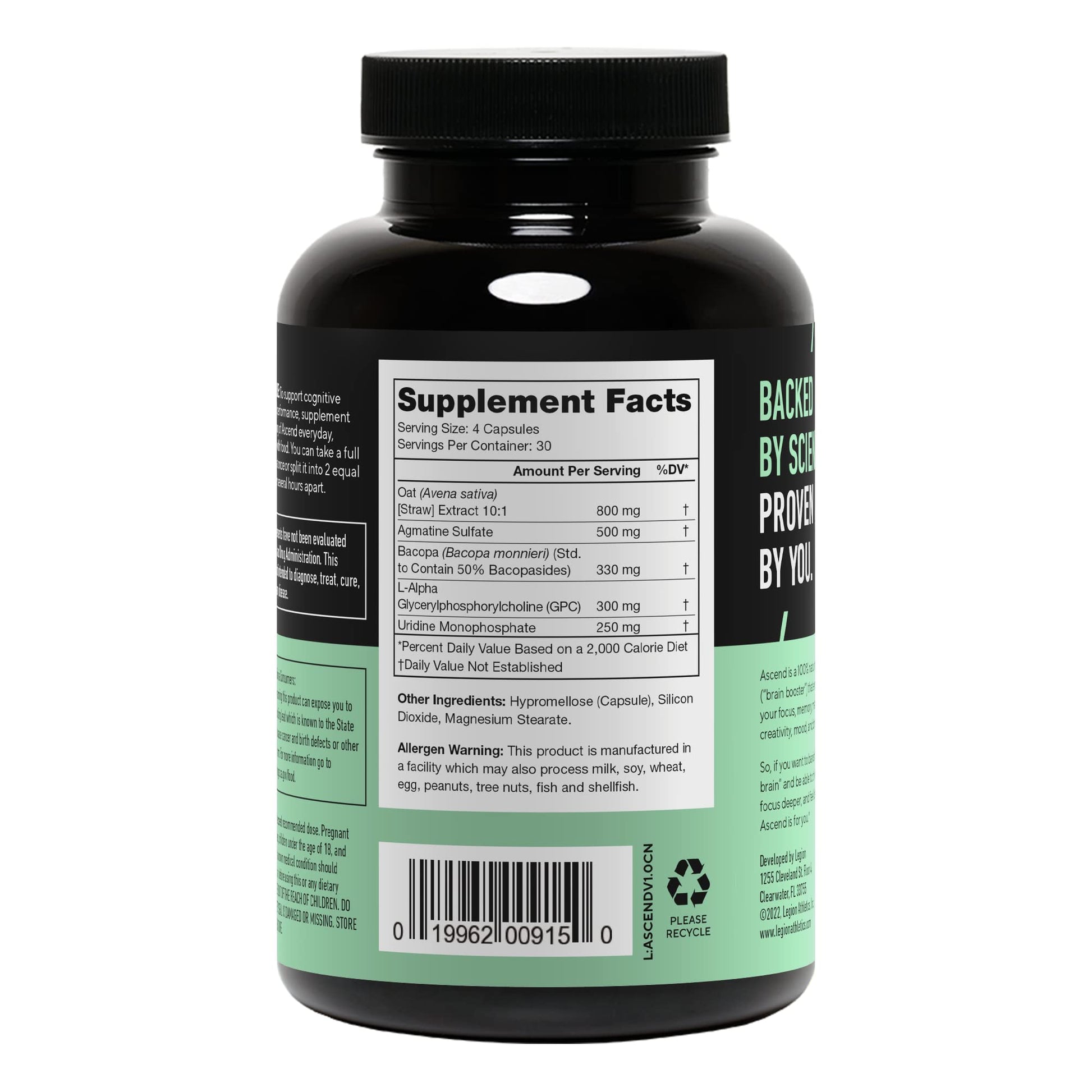 LEGION Athletics Ascend Nootropic - All-Natural Brain Supplements for Memory and Focus - Nootropics Brain Support Supplement with Alpha-GPC - Brain Supplement for Alertness & Mood Support, 30 Servings LEGIONAu supplements