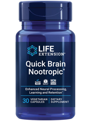 Life Extension Quick Brain Nootropic, Fast Thinking, Learning, Concentration, Lutein, zeaxanthin, gotu kola, bacopa, Gluten Free, Non-GMO, Vegetarian, 1 Daily, 30 Capsules Life ExtensionAu supplements