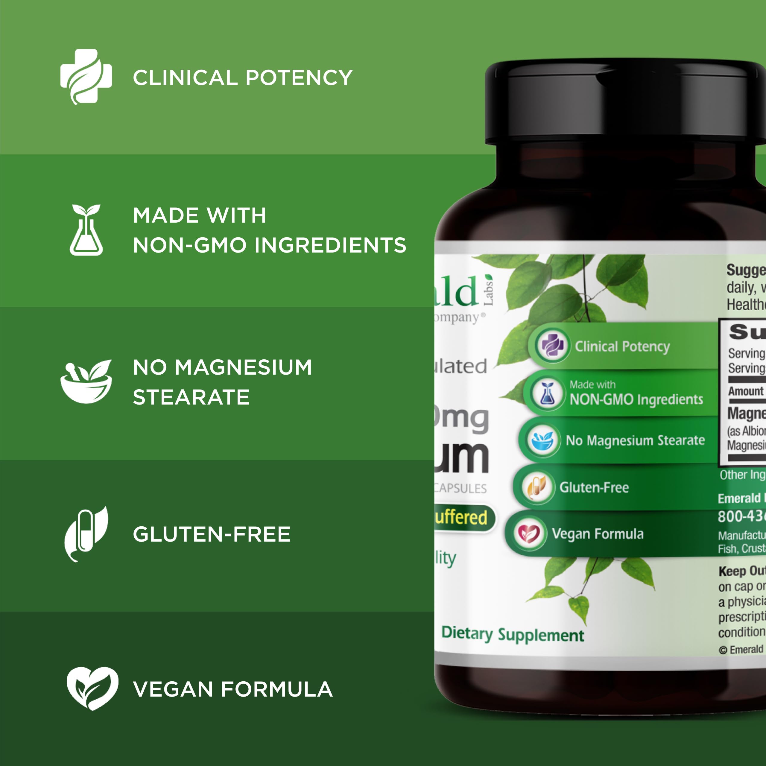 Emerald Labs Magnesium 400mg - Bone & Sleep Support with Albion Magnesium* - Vegan Friendly - 120 Vegetable Capsules (30-Day Supply) EMERALD LABSAu supplements