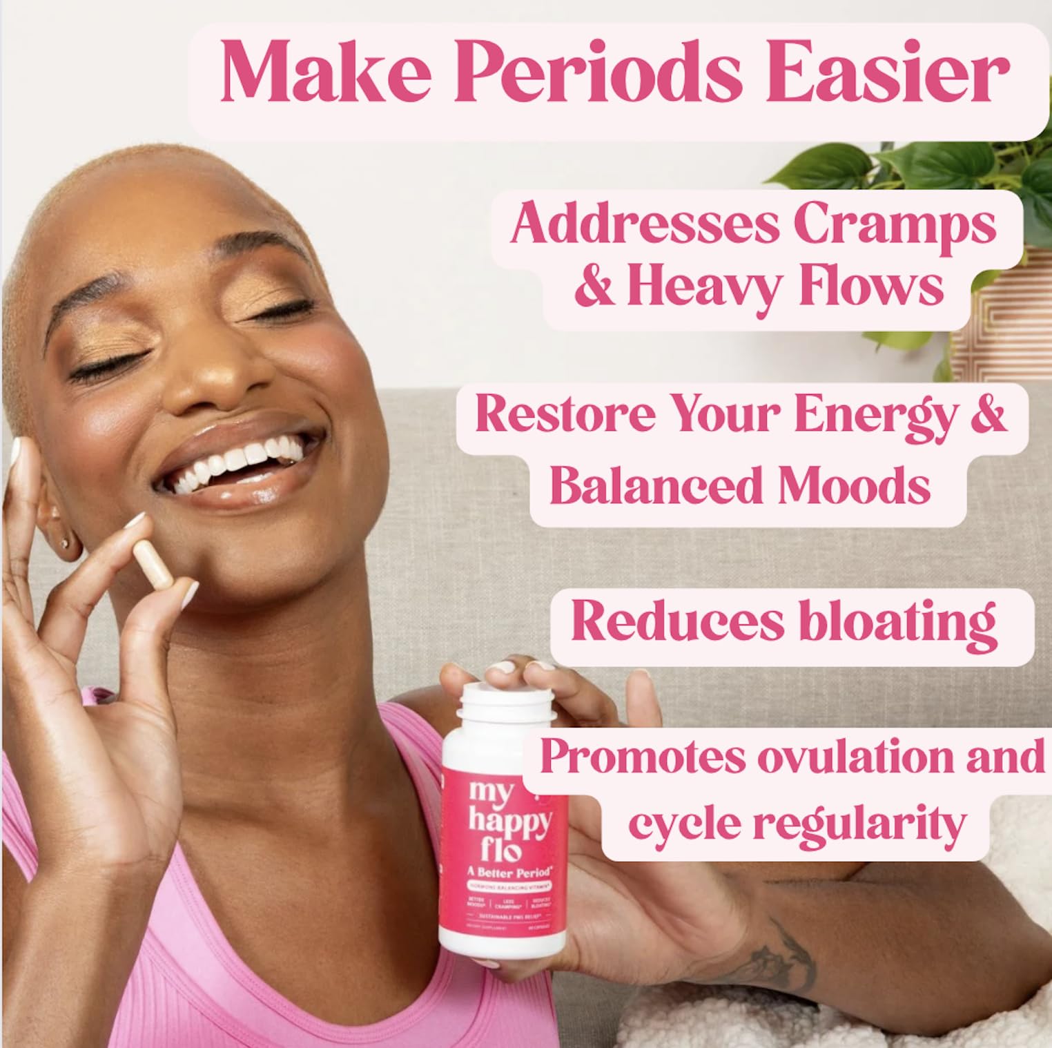 My Happy Flo PMS Support Supplement for Women with Iron, PMS Relief Hormone Support for Women, 10-in-1 PMDD Supplements for Women | DIM & I3C Indole-3-Carbinol for Cramp Relief, Heavy Flow - 60 Caps My Happy FloAu supplements