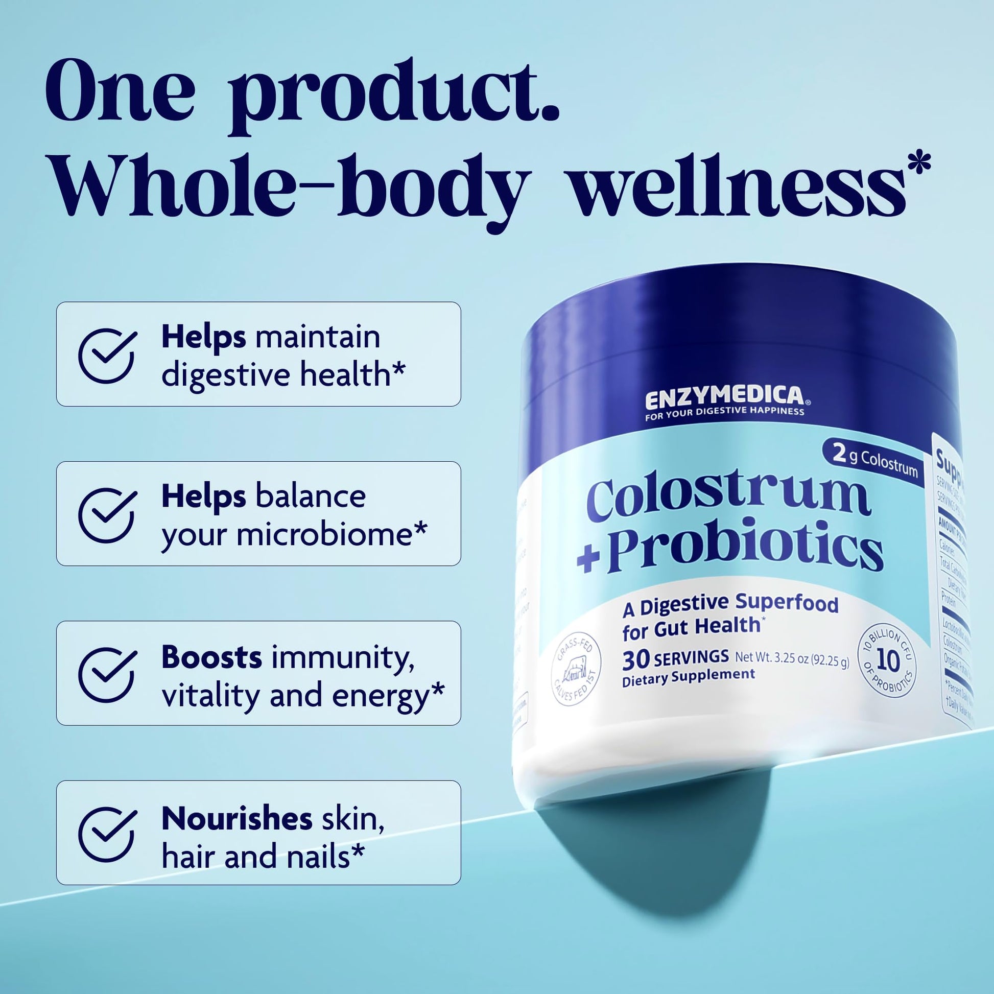 Enzymedica Colostrum + Probiotics Powder Supplement - Grass Fed Bovine Colostrum for Women & Men, Peptide & Lactoferrin Support, Promotes Hair, Skin, Nails, Immune & Gut Health, Gluten Free - 3.25 oz EnzymedicaAu supplements