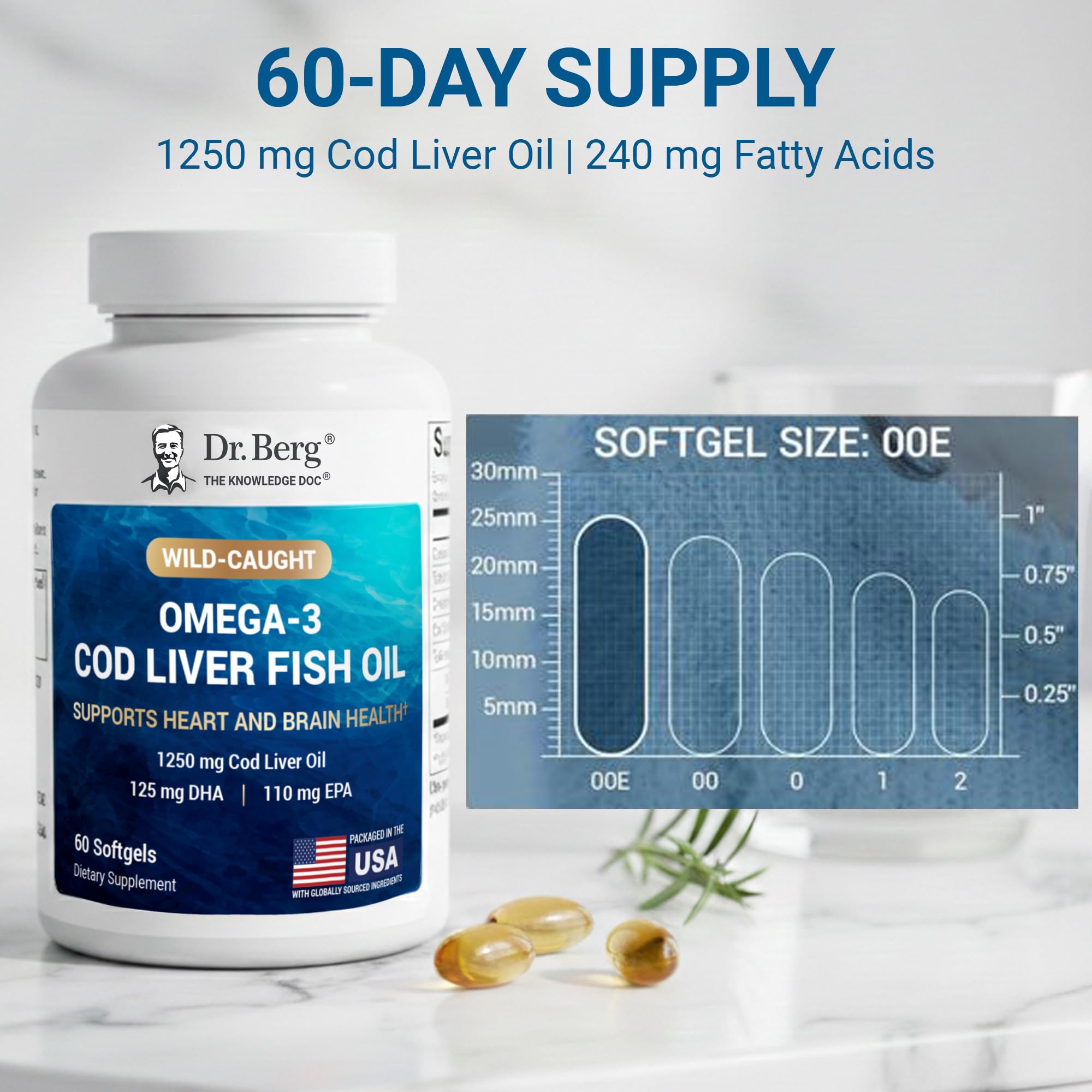 Dr. Berg Omega-3 Cod Liver Fish Oil 60 Softgels – Wild-Caught Icelandic Cod – Omega 3 EPA & DHA – Heart, Brain, Immune & Eye Support* – Lemon Flavor – 4X Lab-Tested – Non-GMO, No Fillers Dr. Berg NutritionalsAu supplements