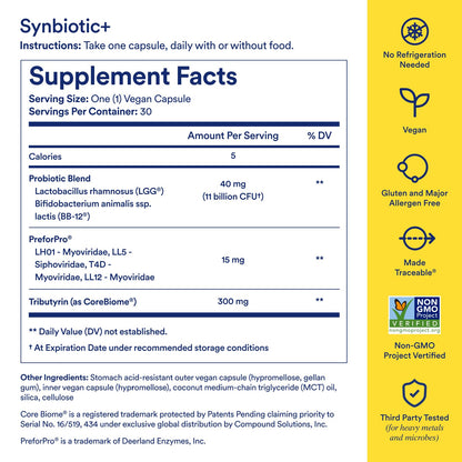 Ritual Synbiotic+ Probiotic, Prebiotic, Postbiotic, 3-in-1 Supplement for Gut Health and Digestive Support, Regularity, Bloat, Immune, Vegan Delayed-Released Daily Capsule, Women and Men, 30 Day RitualUS supplements