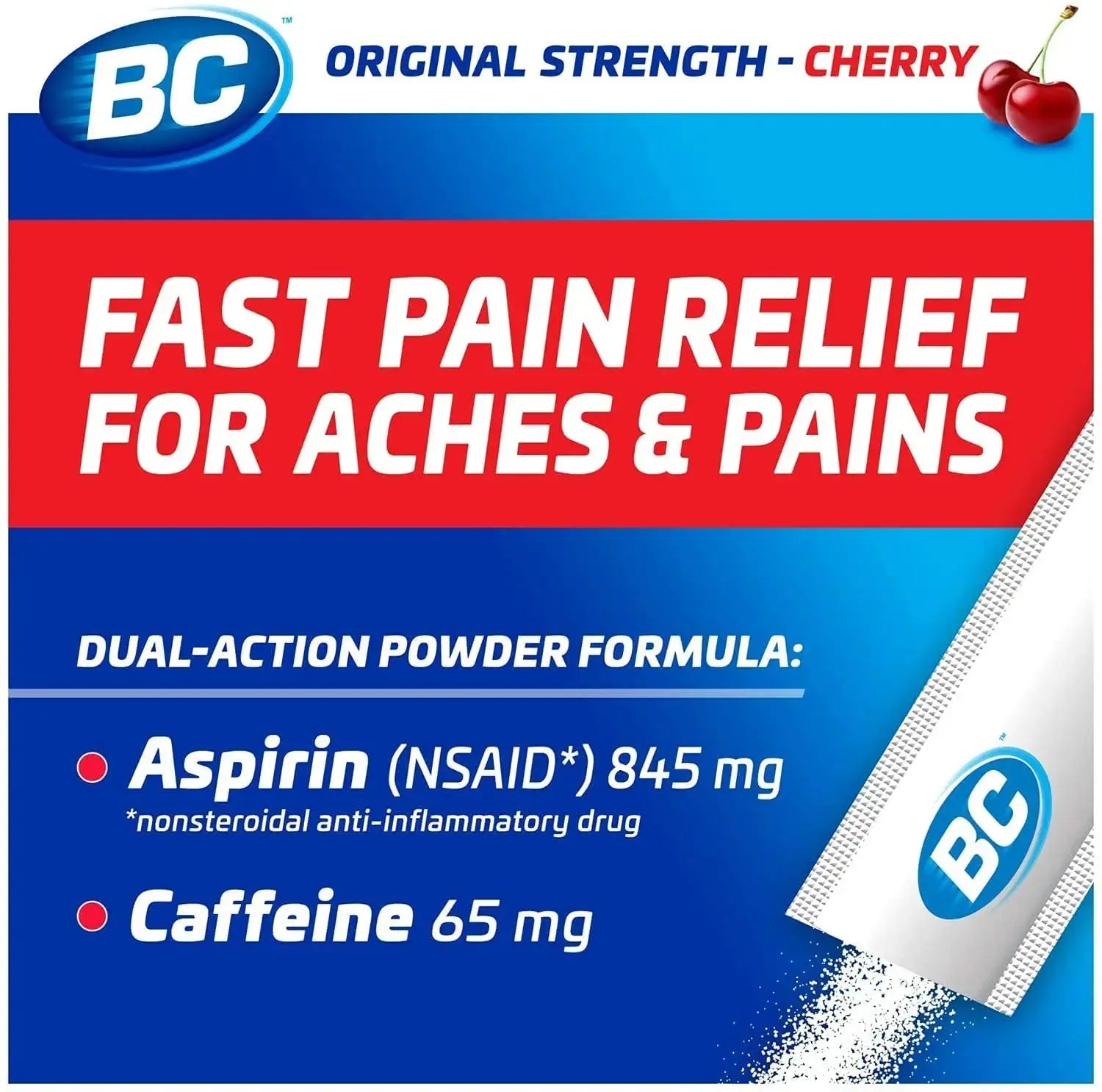 BC Powder Pain Reliever, Cherry Flavor Aspirin Dissolve Packs, 24 Count Powder Packets (6 Pack) BCAu supplements