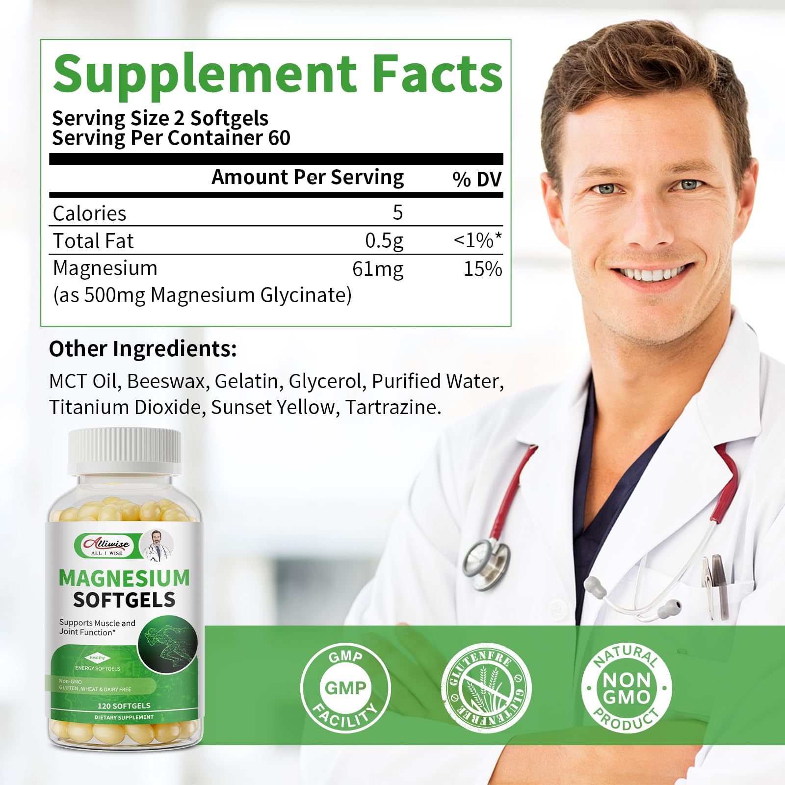 Magnesium Glycinate 500mg Softgels Supplement, Small Easy to Swallow Magnesium Gelcaps High Absorption for Night Leg&Sleep Support, Muscle&Bone, Calm, Non GMO, 120 Gelcaps, 60 Day Supply AlliwiseAu supplements