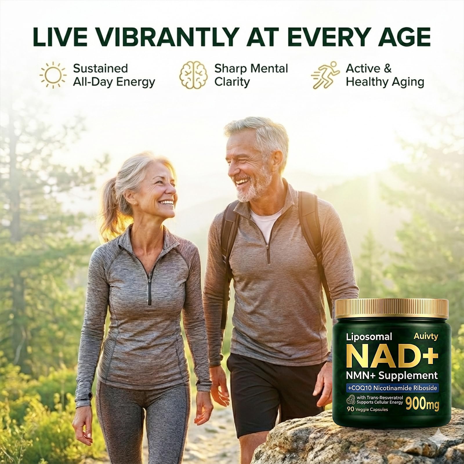 Auivty Liposomal NAD+ NMN Supplement with COQ10, Nicotinamide Riboside, Trans-Resveratrol, 900mg, 90 Veggie Capsules AuivtyAu supplements