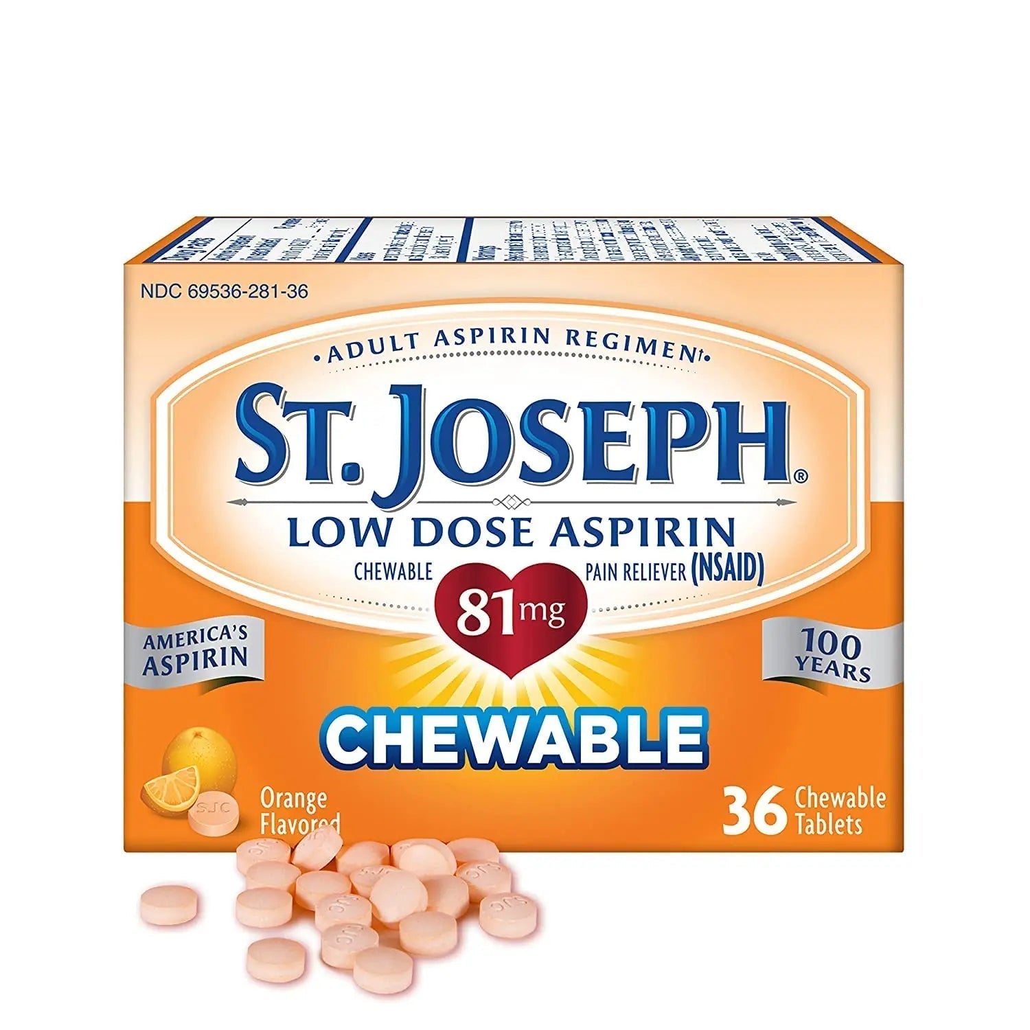 St. Joseph Orange Chewable 81mg Aspirin, 36 Tablets (Pack of 3) St. JosephAu supplements