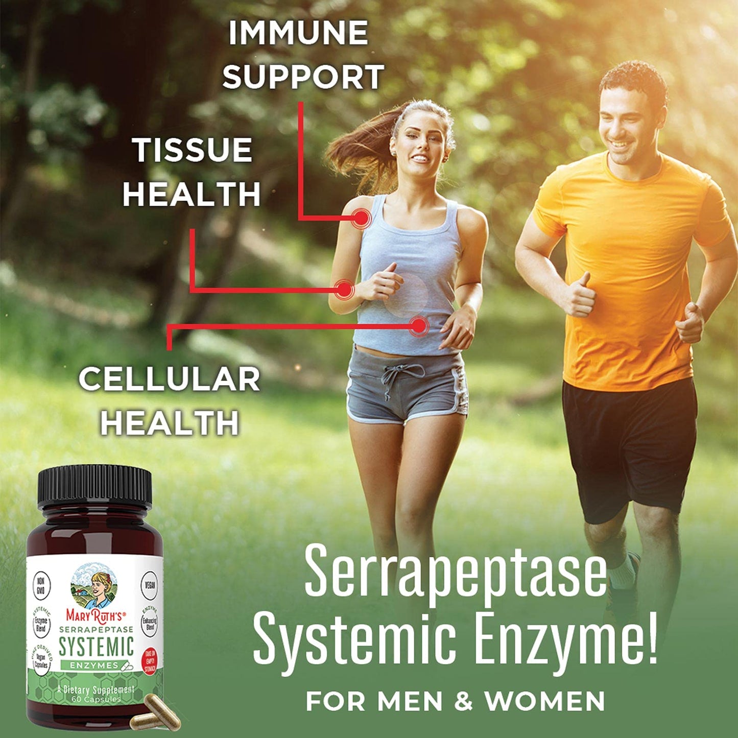 MaryRuth Organics Serrapeptase Enzymes Capsules | Up to 2 Month Supply | Enzyme Supplement for High Potency Sinus Relief Pills| Tissue Health and Cellular Health | Vegan | Gluten Free | 60 Count MARYRUTH'SUS supplements