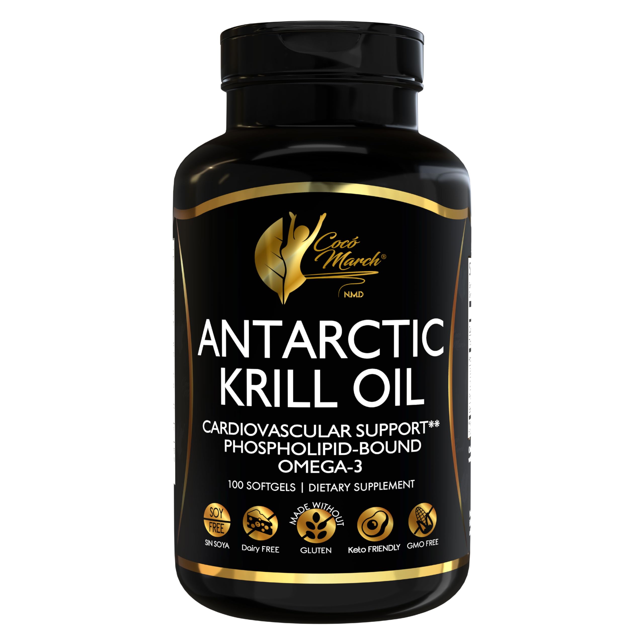Cocó March N.M.D Pure Antarctic Krill Oil 1000mg – Omega 3 Fish Oil Supplement with EPA, DHA, Choline & Astaxanthin – Fast Absorption, Immune, Heart & Joint Support for Men & Women – 100 Softgels Cocó March N.M.DAu supplements