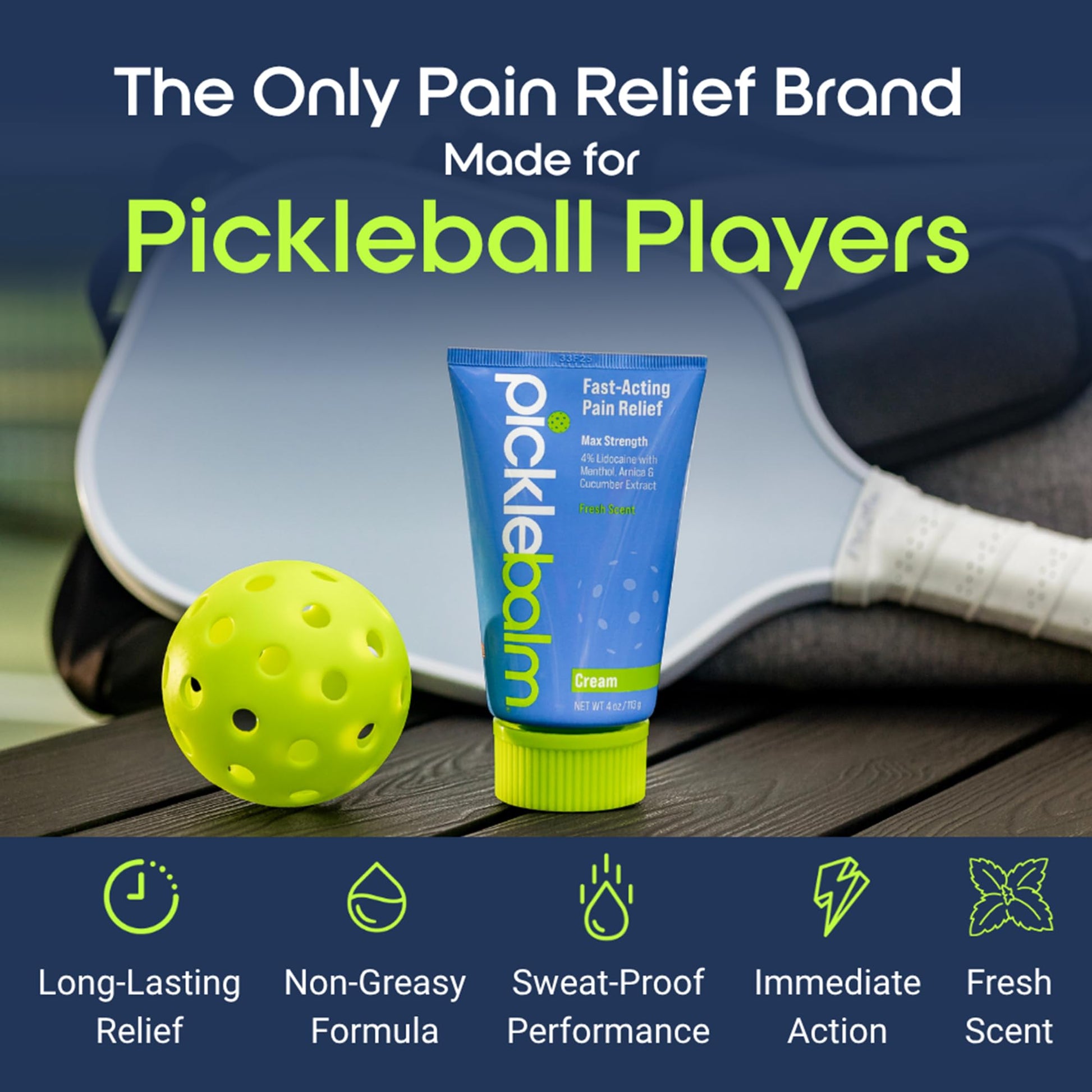 PickleBalm Pickleball Post-Game Muscle Pain Relief Cream with 4% Lidocaine, Arnica, Menthol, Cucumber Seed Extract for Shoulders, Knees, Wrists, and More, 4oz Cream PickleBalmAu supplements