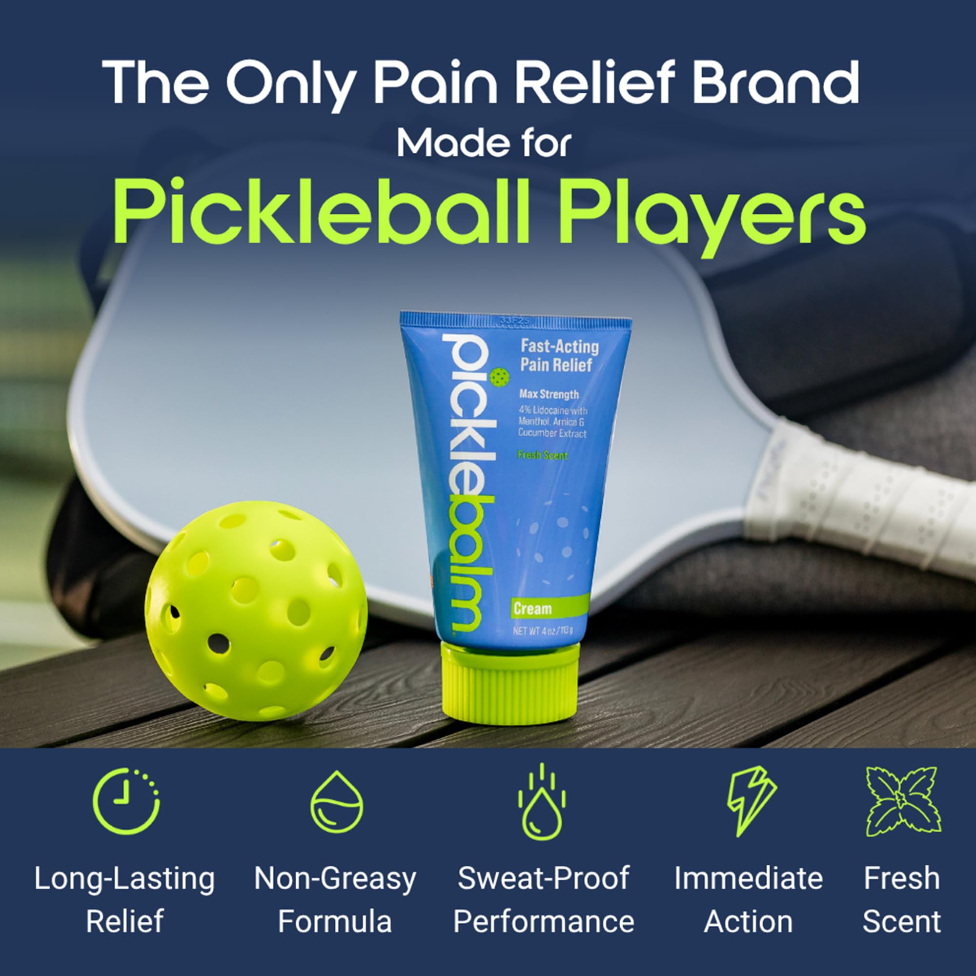 PickleBalm Pickleball Post-Game Muscle Pain Relief Cream with 4% Lidocaine, Arnica, Menthol, Cucumber Seed Extract for Shoulders, Knees, Wrists, and More, 4oz Cream PickleBalmAu supplements
