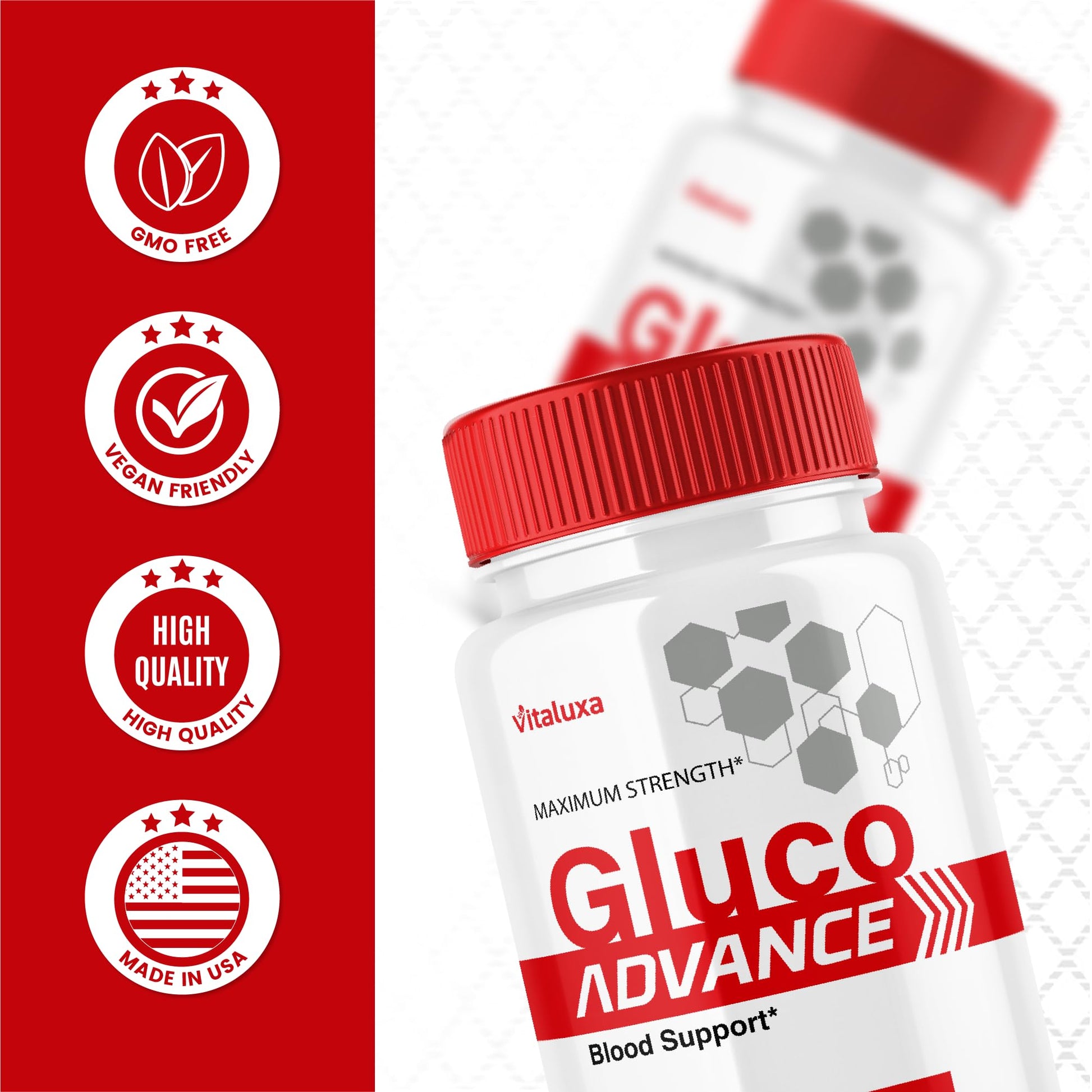 Gluco Advance Capsules, Gluco Advanced Blood Support Supplement GlucoAdvance Pills for Joints, GlucoseAdvance Premium Blend Flow Balance All Natural Formula Overall Health Wellness (60 Capsules) VitaluxaAu supplements
