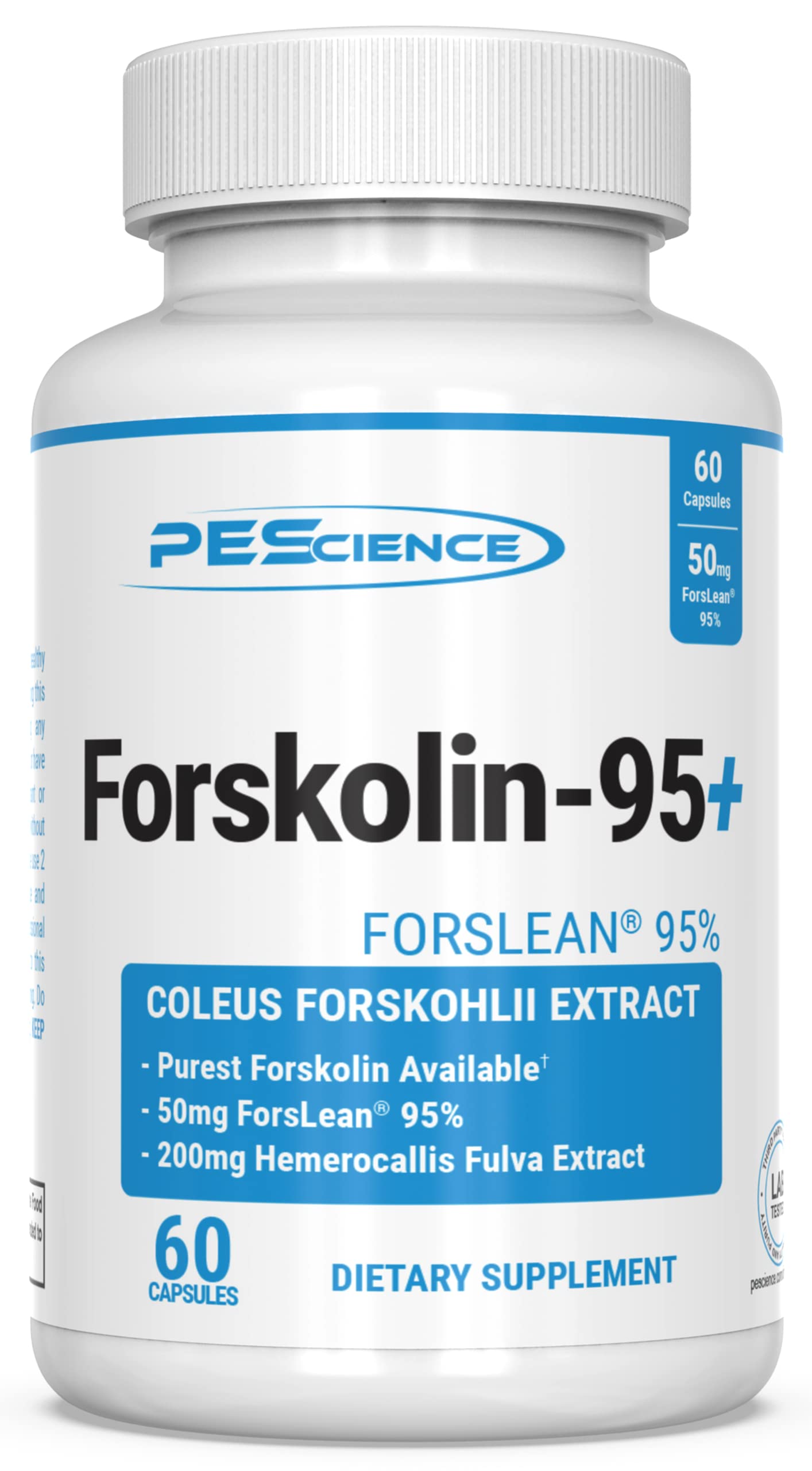 PEScience Forskolin-95+ Capsules, 95% Pure Forskolin from Coleus Forskohlii Extract with Hemerocallis Fulva Extract, Patented ForsLean, 50mg, 60 Count PEScienceAu supplements