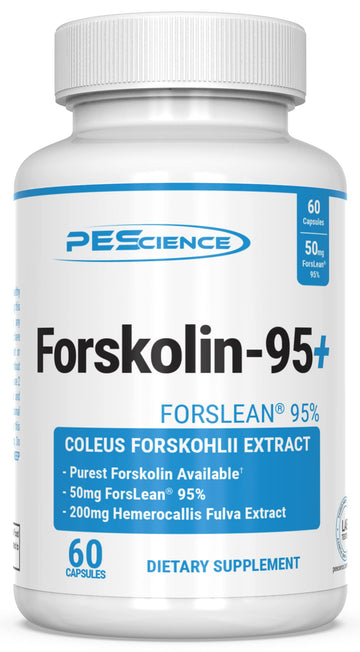 PEScience Forskolin-95+ Capsules, 95% Pure Forskolin from Coleus Forskohlii Extract with Hemerocallis Fulva Extract, Patented ForsLean, 50mg, 60 Count PEScienceAu supplements