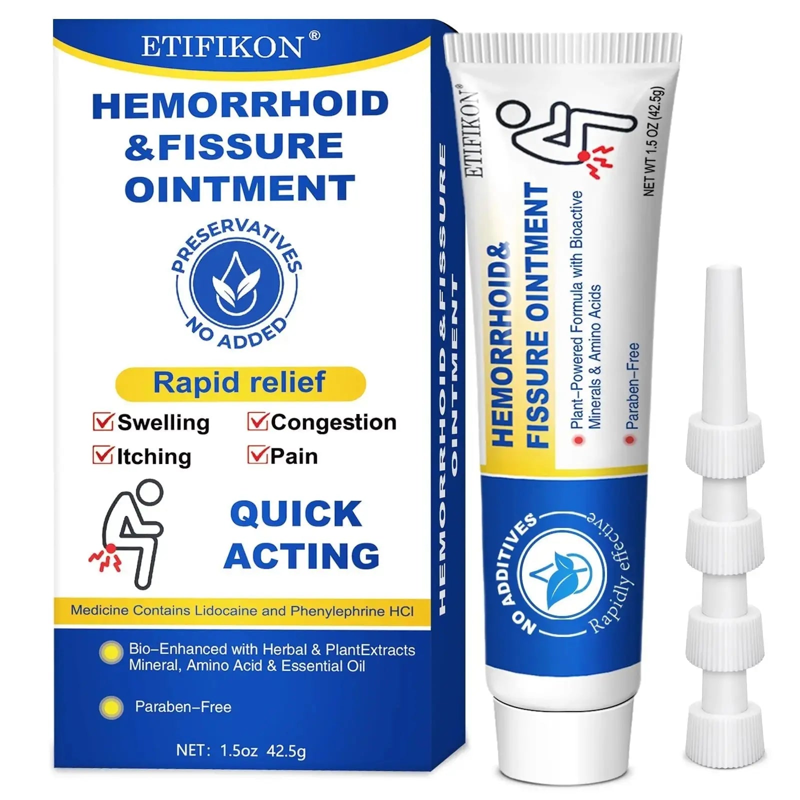 ETIFIKON Hemorrhoid & Fissure Ointment with 4% Lidocaine & Phenylephrine HCI – 42.5g Comforting Care Cream for Internal & External Areas – Helps Soothe Irritation & Support Daily Comfort (1 Pack) ETIFIKONAu supplements