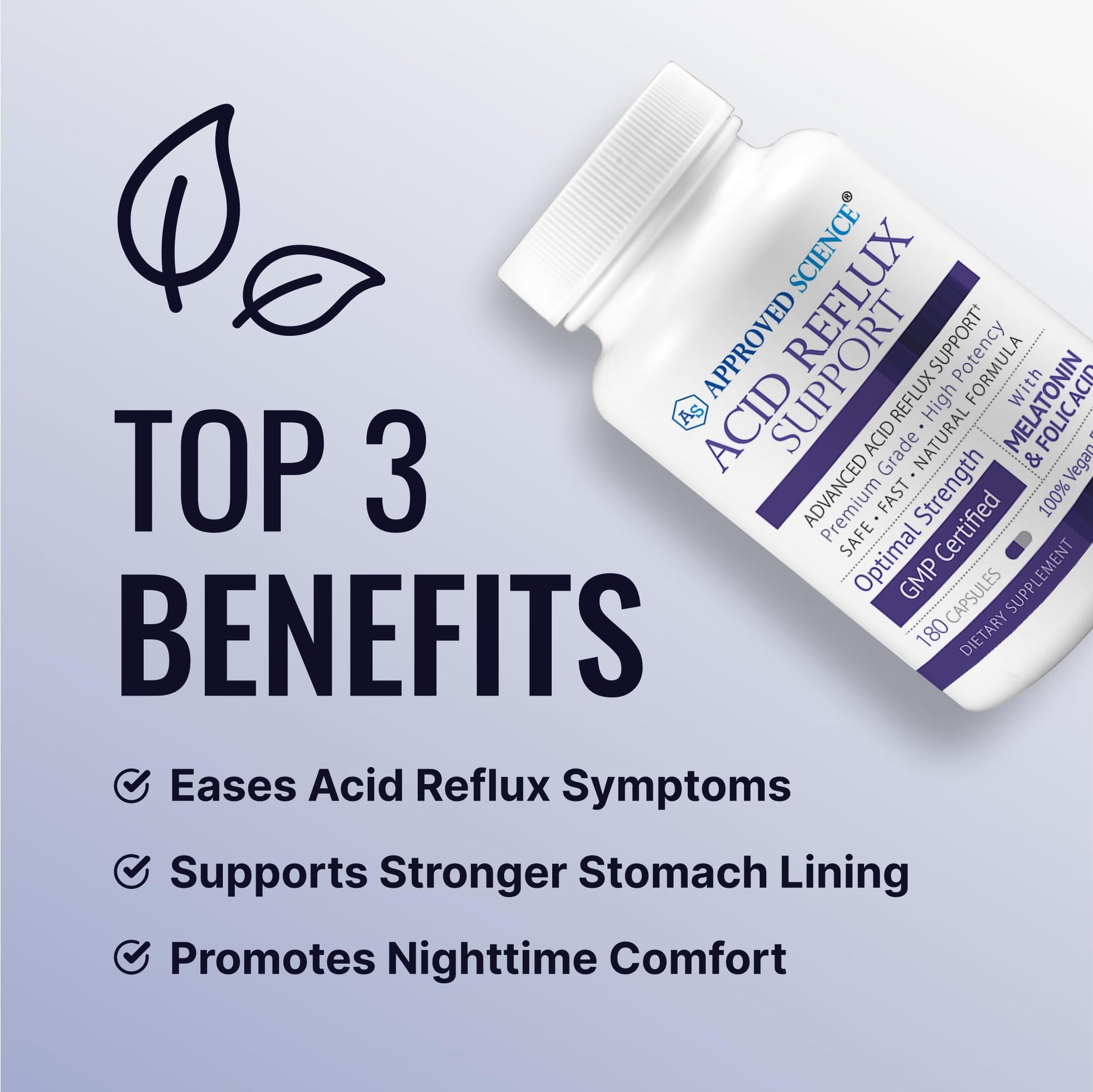 Approved Science® Acid Reflux Support - with Melatonin, Marshmallow Root, L-Taurine -180 Capsules - Vegan Approved ScienceAu supplements