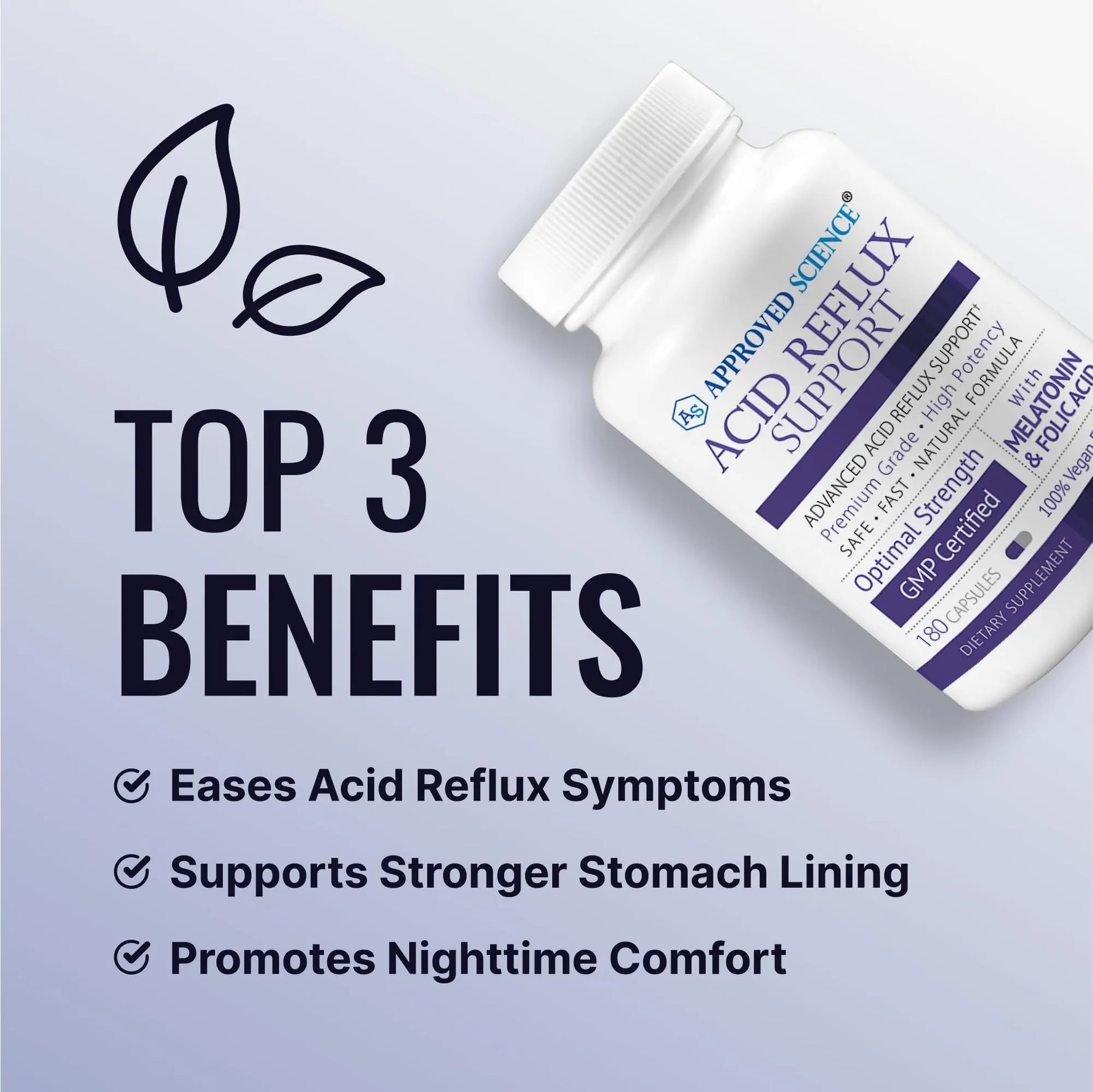Approved Science® Acid Reflux Support - with Melatonin, Marshmallow Root, L-Taurine -180 Capsules - Vegan Approved Sciencenz supplements
