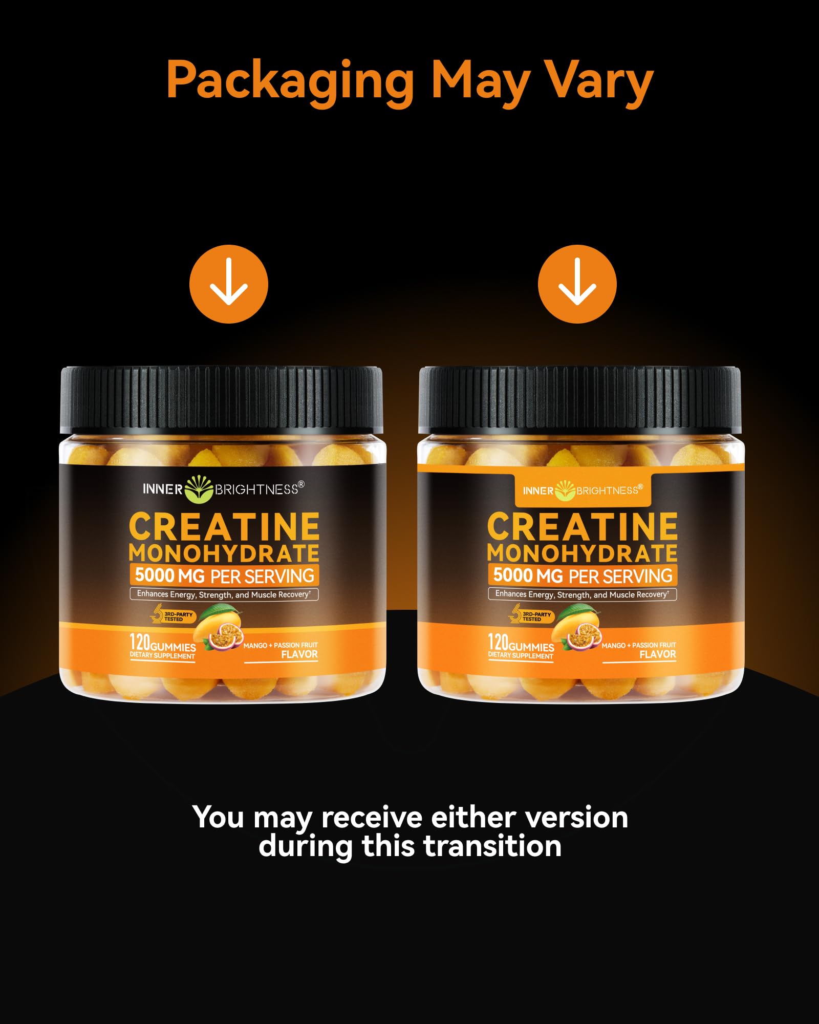 Inner Brightness Creatine Monohydrate Gummies for Men & Women 5000 mg, 3rd Party Tested, Creatine Chews for Muscle Growth, Strength & Energy Support, Sugar Free, Vegan, 120 Count, Mango Passionfruit Inner BrightnessAu supplements